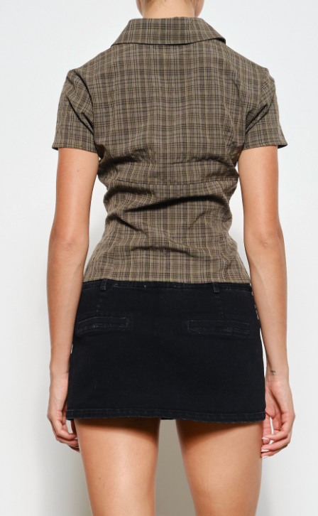 Lennon Plaid Button Up Top in Brown
