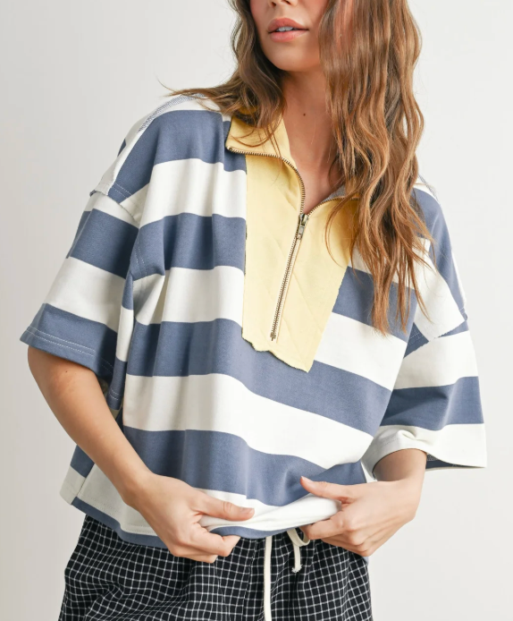 Cece Oversized Zip-Up Polo Shirt