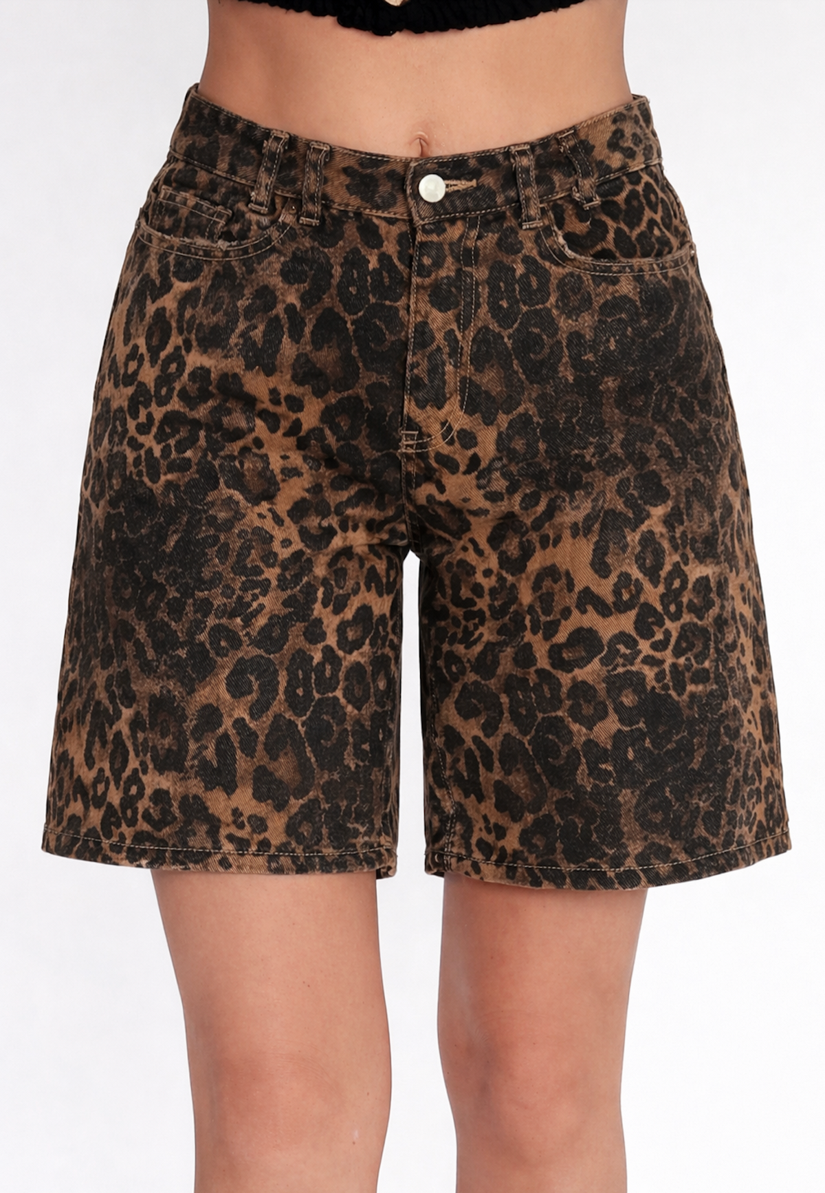Josephine Leopard Jean Shorts in Olive Leopard – Sixteen