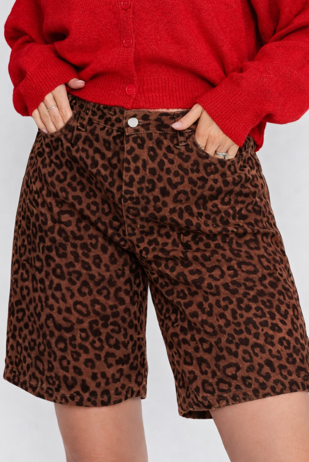 Josephine Leopard Jean Shorts in Brown Leopard