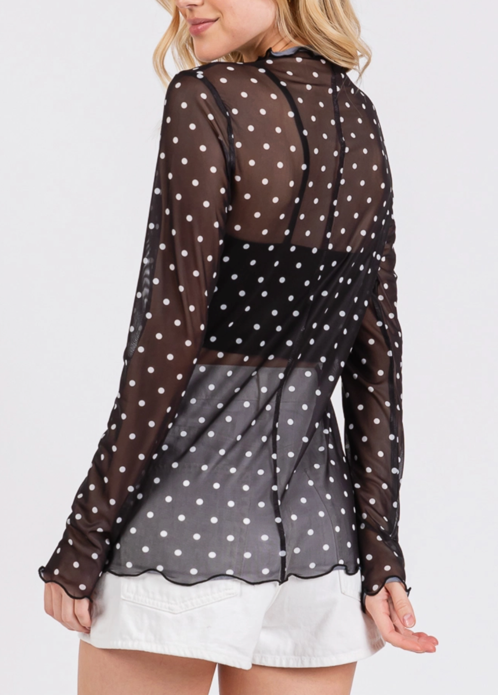 Chiara Polka Dot Sheer Top in Black Dot