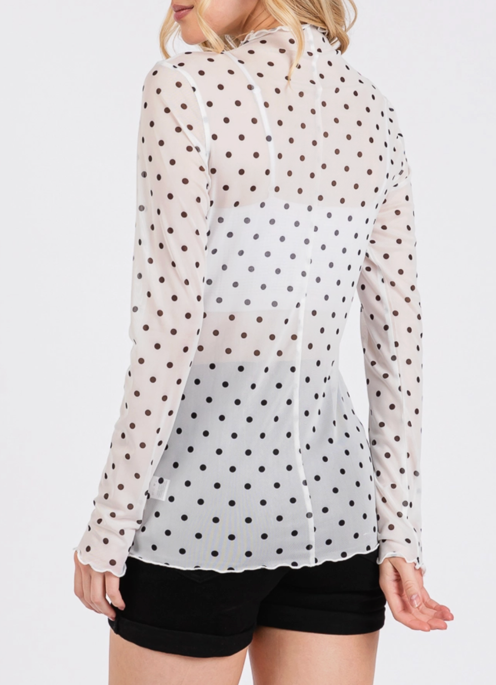 Jade Polka Dot Sheer Top in White Dot – Sixteen