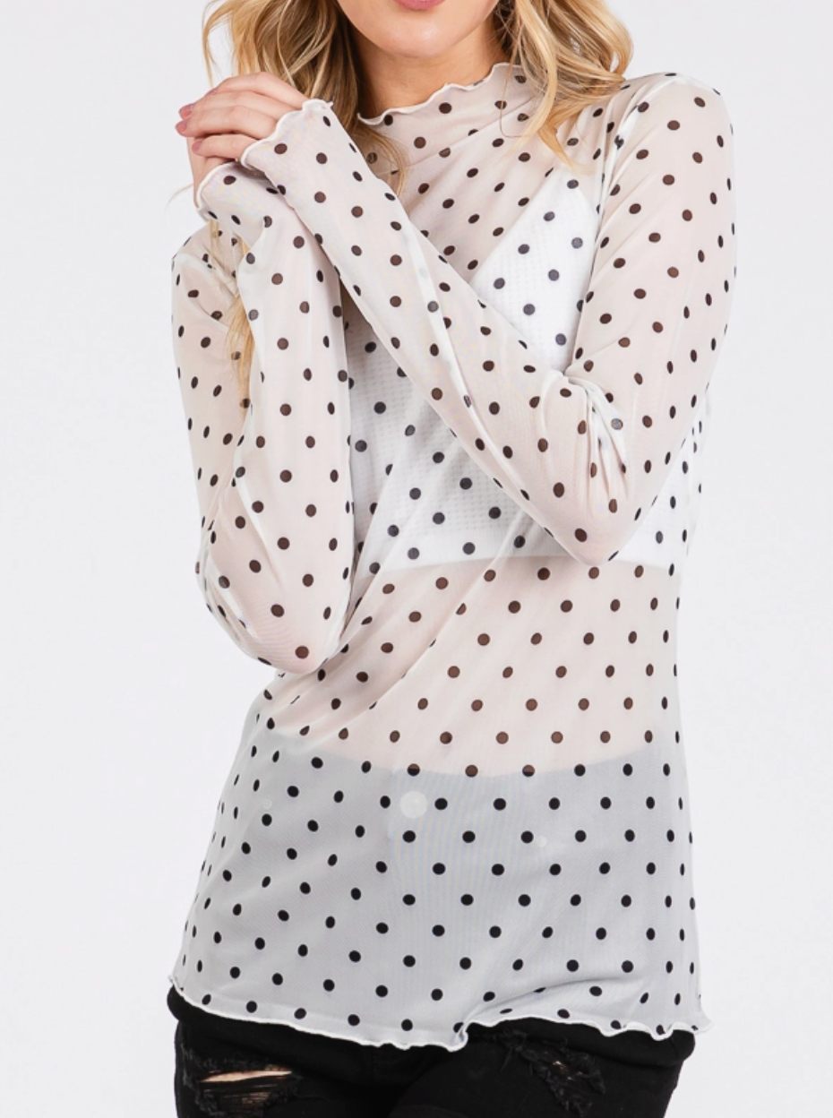 Chiara Polka Dot Sheer Top in White Dot