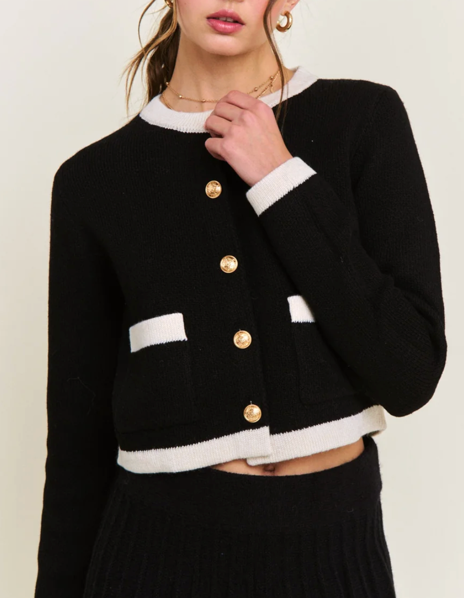 Elizabeth Chic Button Cardigan in Black – Sixteen