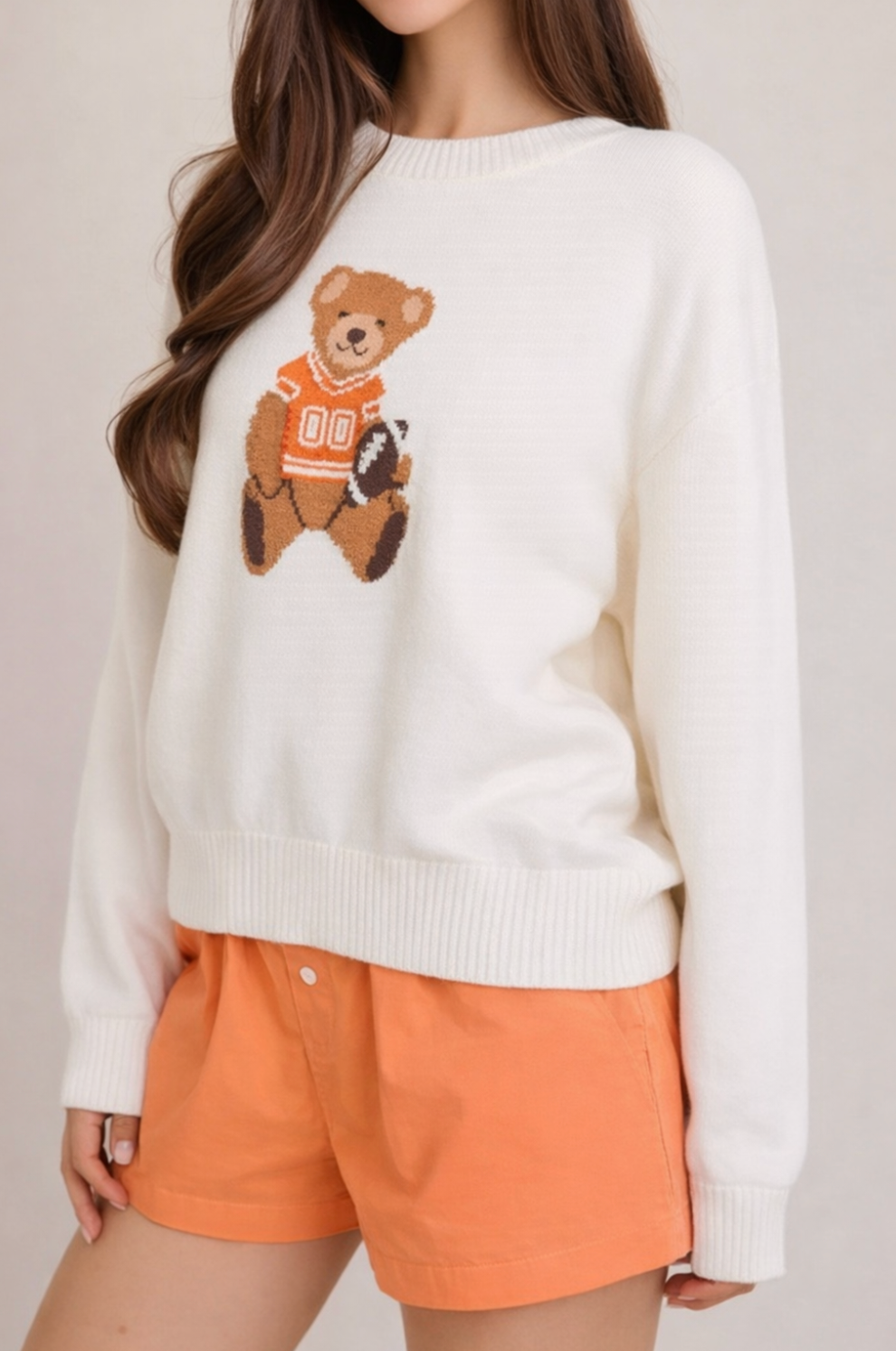 Football Star Teddy Bear Sweater in White & Orange – Sixteen