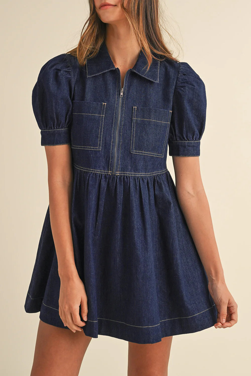 Kylie Denim Puff Sleeve Mini Dress Dark Denim / L Kylie Denim Puff Sleeve Mini Dress Dark Denim / L