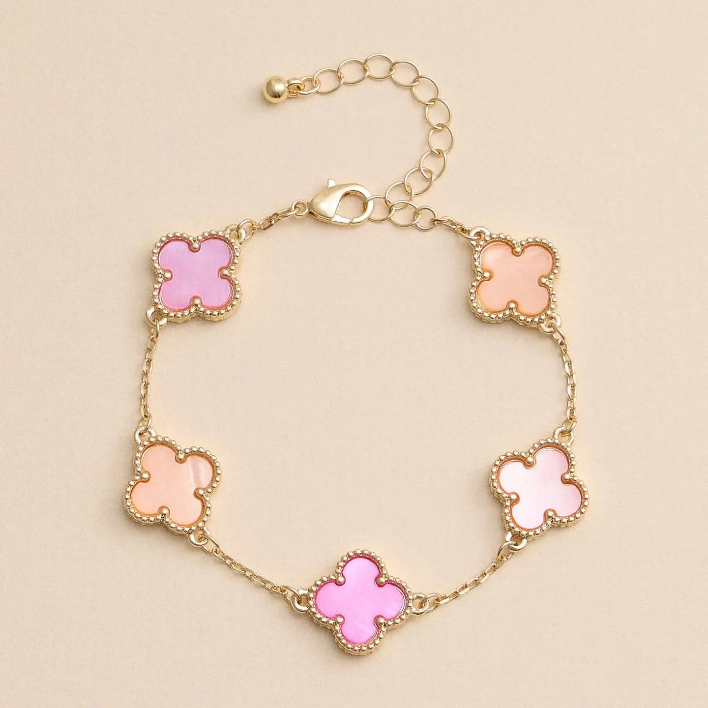 Four Leaf Clover Bracelet in Multi Pink