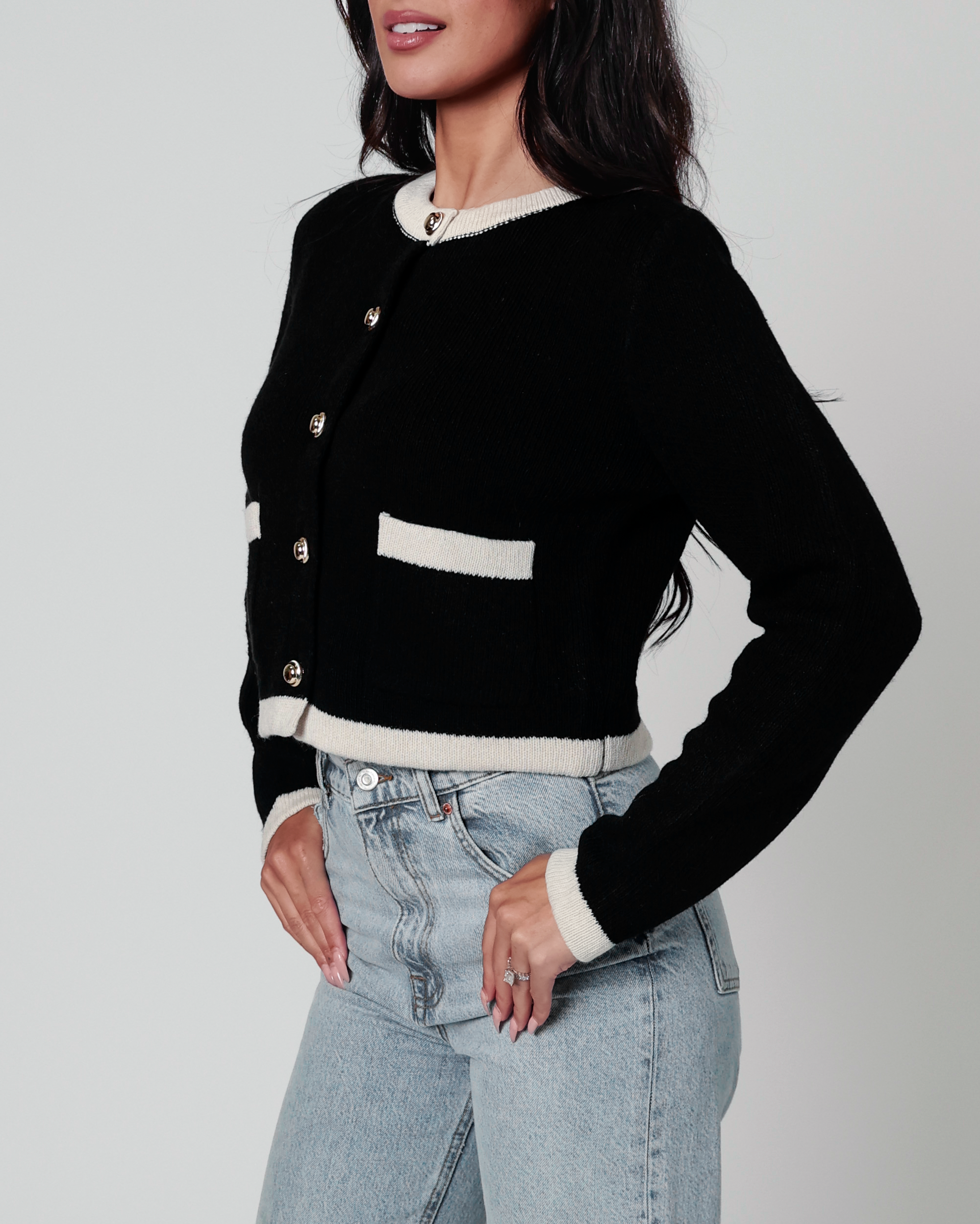 Elizabeth Chic Button Cardigan in Black