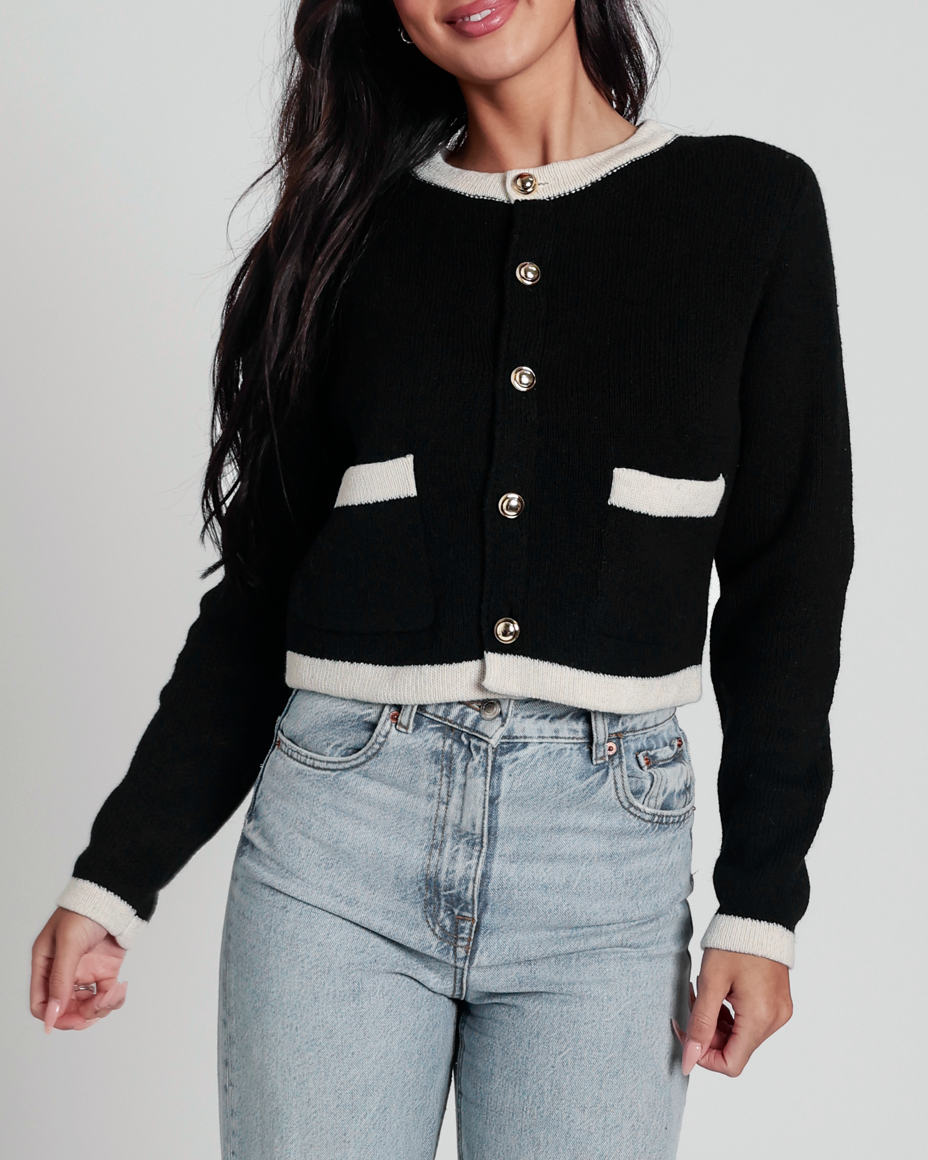Elizabeth Chic Button Cardigan in Black
