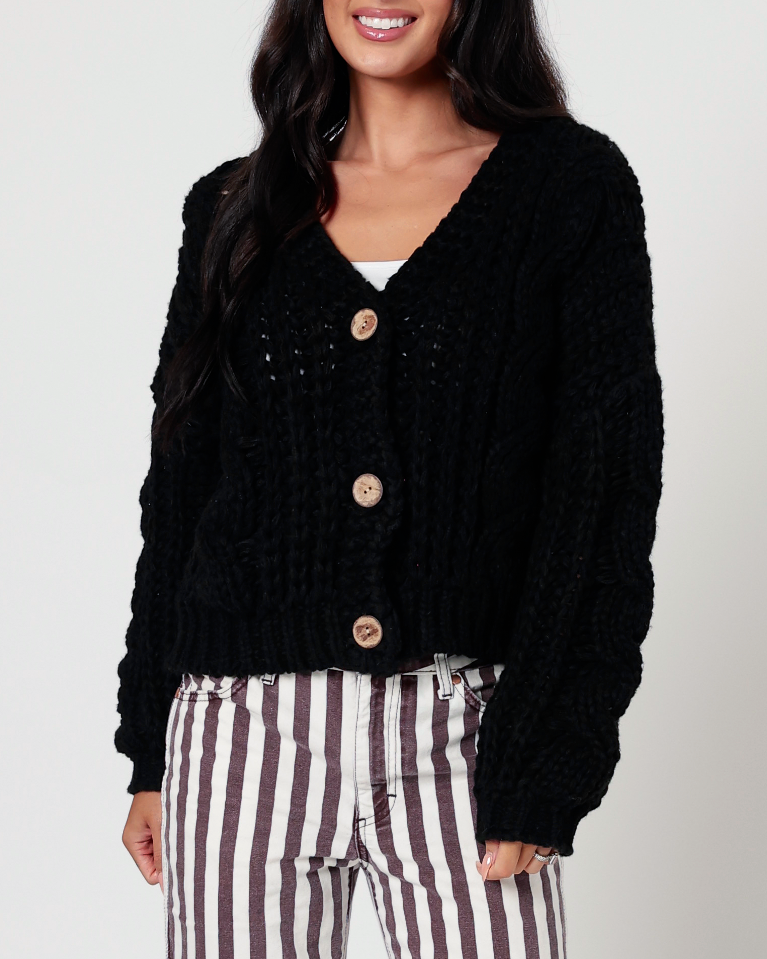 Cecilia Cable Knit Cardigan in Black
