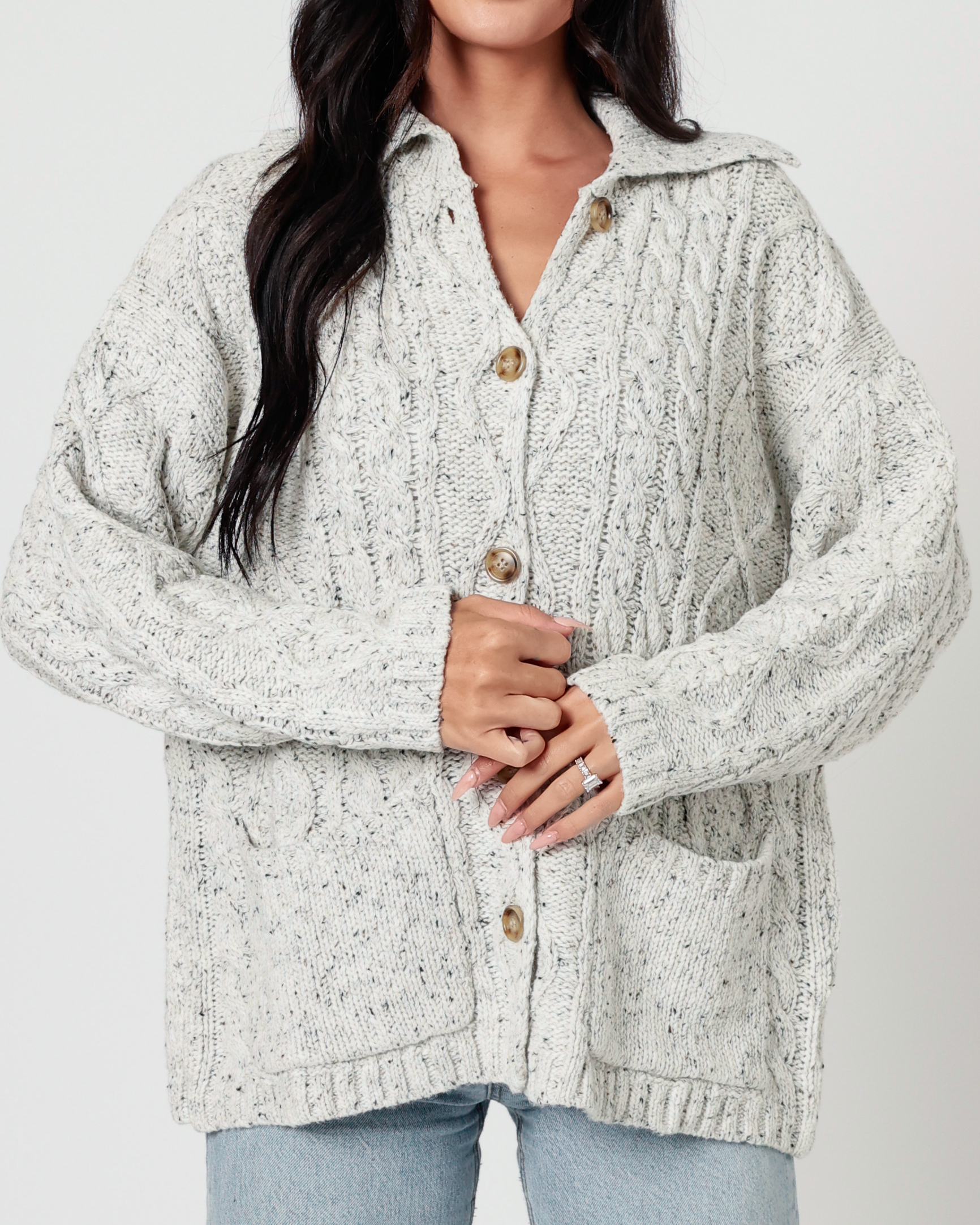 Wren Cable Knit Collared Cardigan