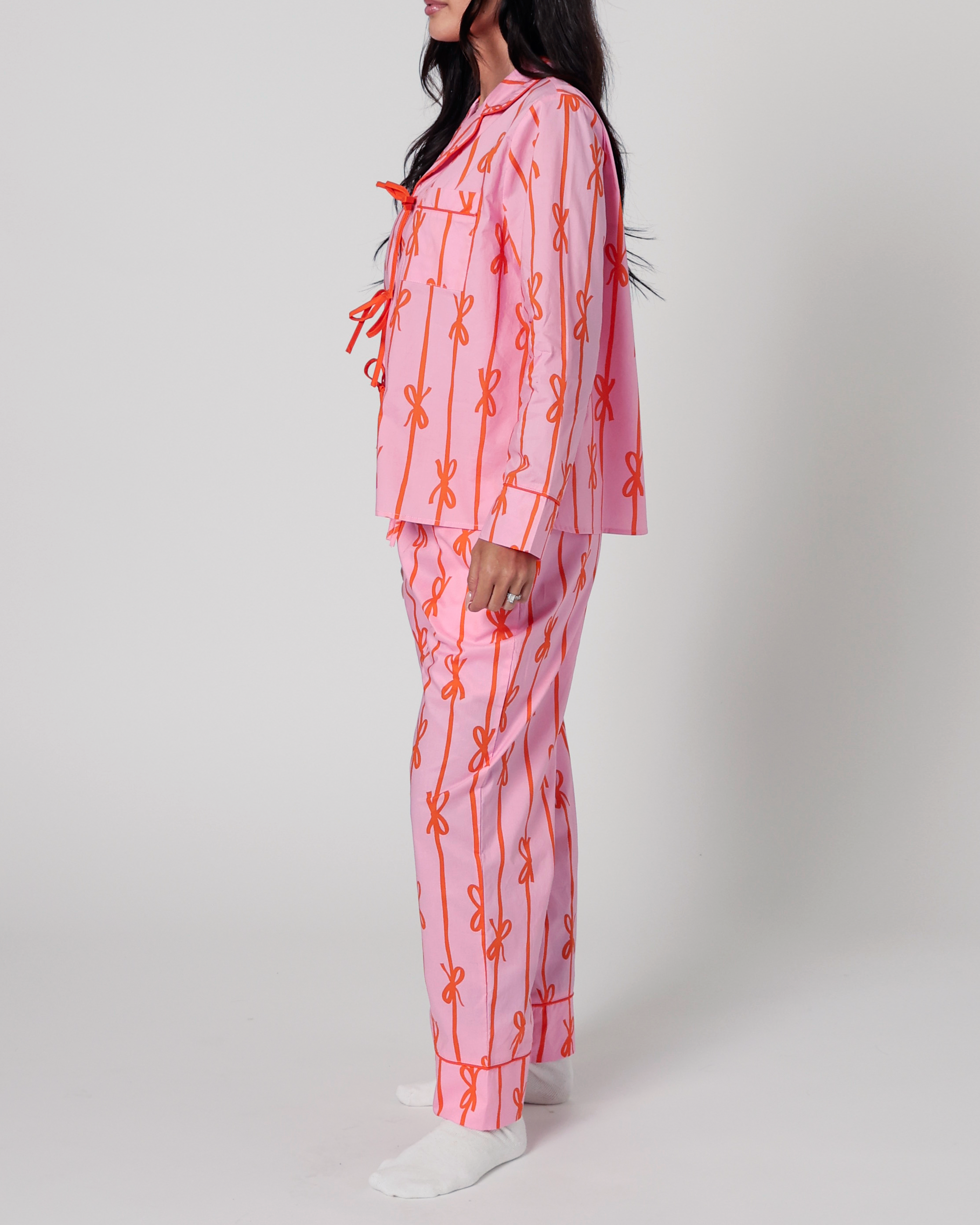 Eleanor Bow Print Pajama Set in Pink