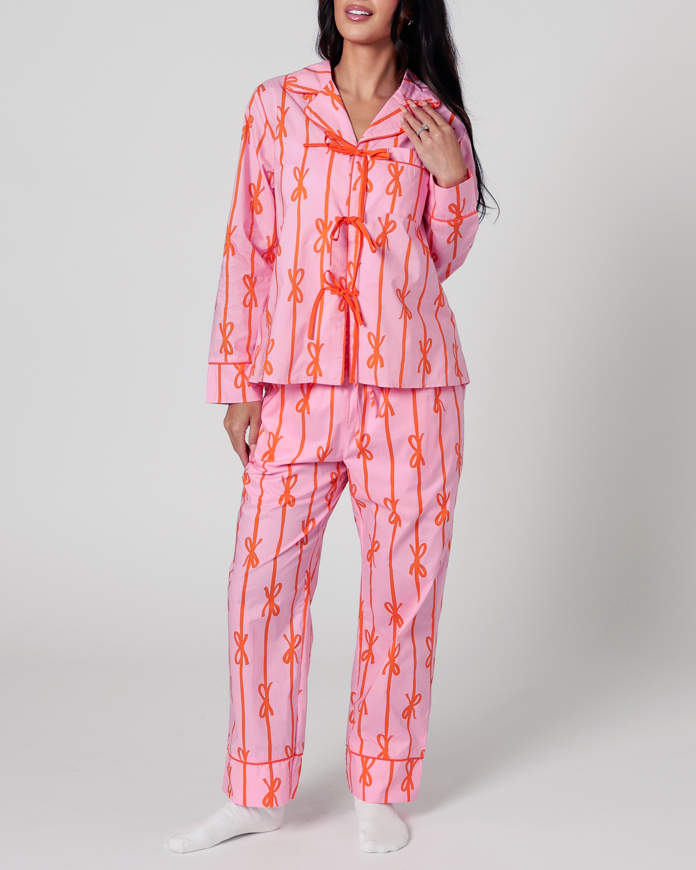 Eleanor Bow Print Pajama Set in Pink
