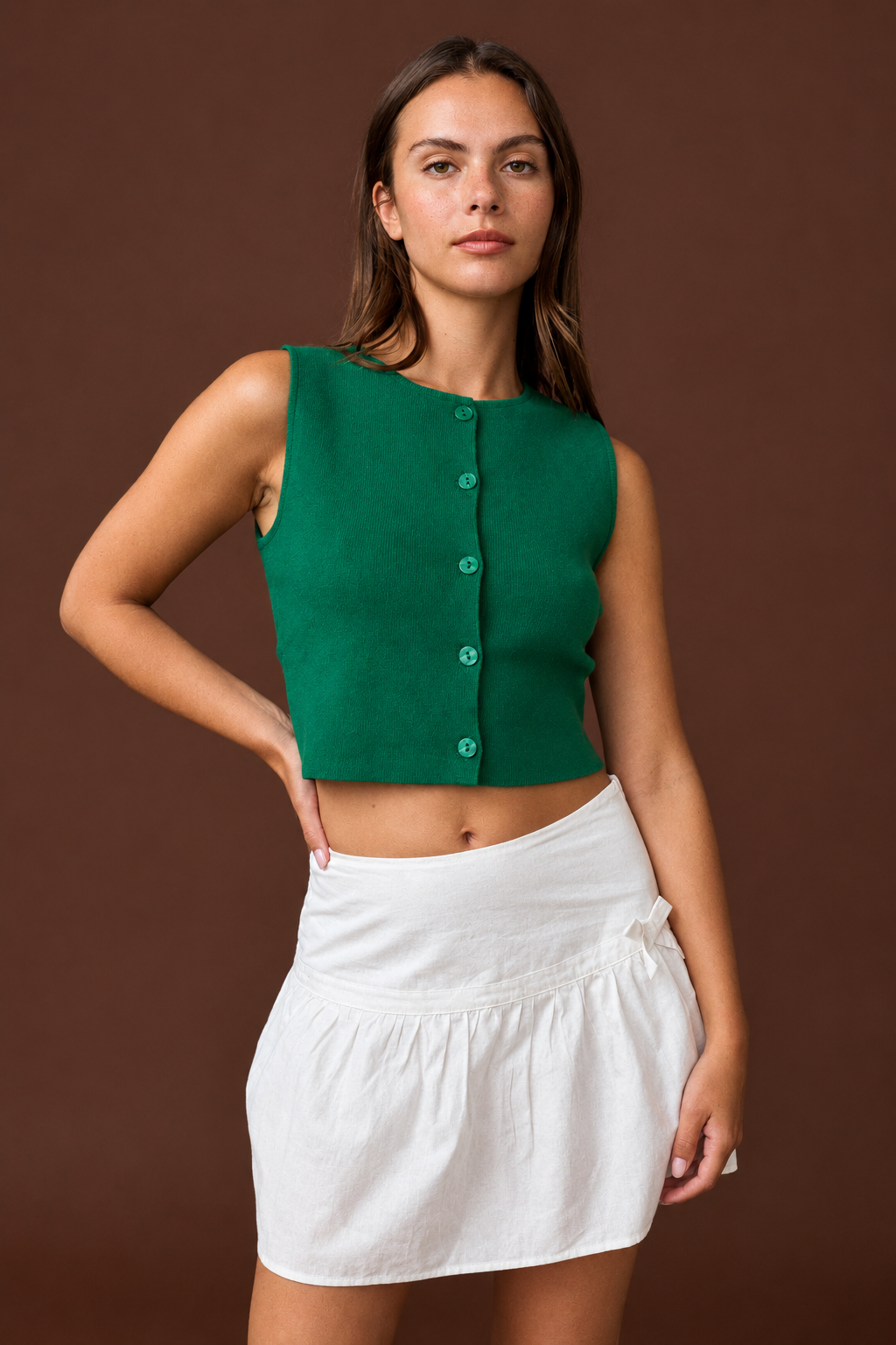 Melinda Button Up Tank in Green