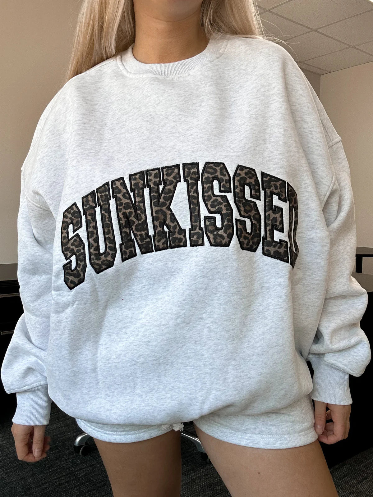 Sunkissed Embroidered Crewneck in Brown Leopard