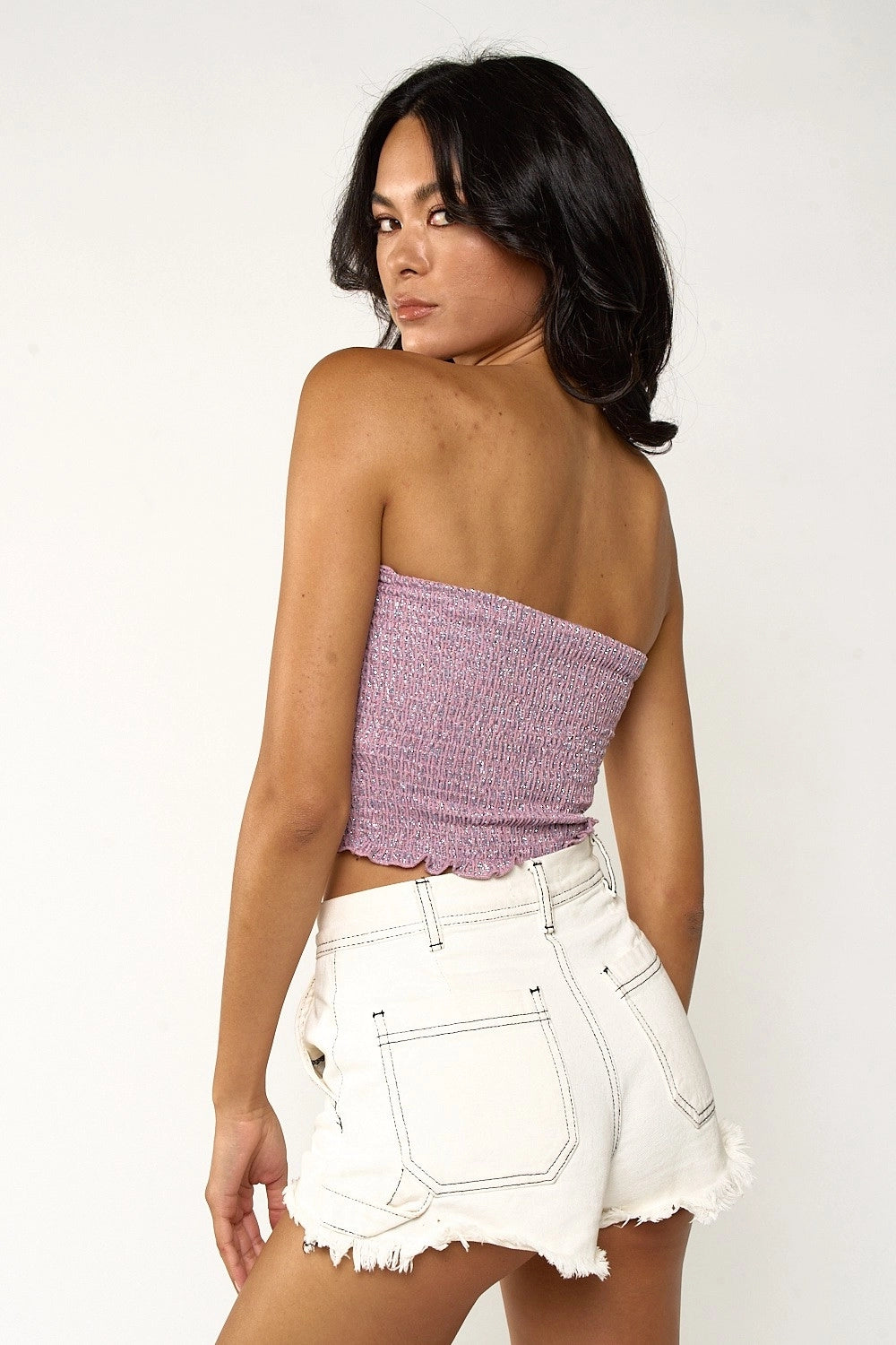 Glitter Ruffle Smocked Tube Top