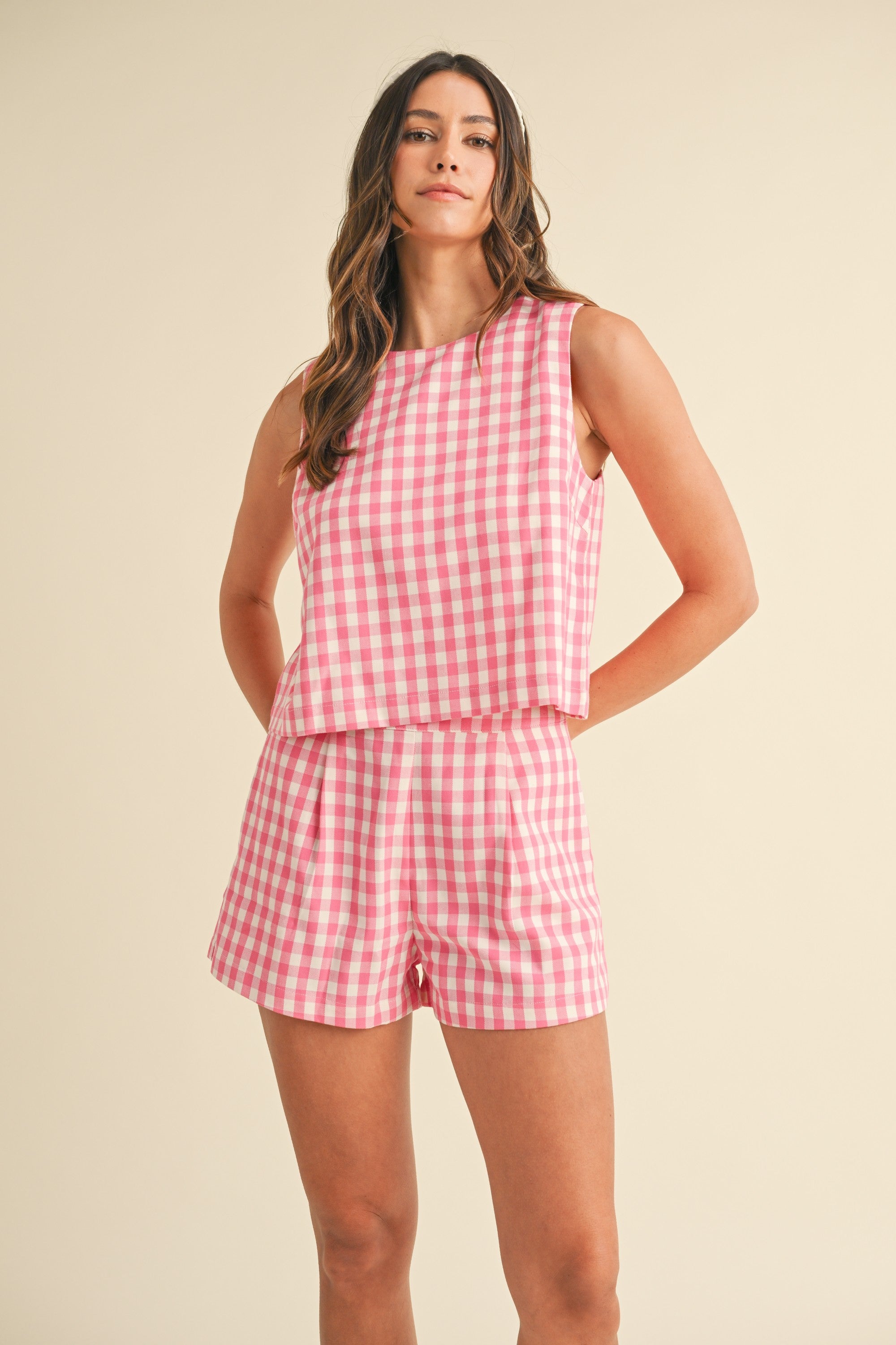 Taylee Gingham Shorts in Hot Pink
