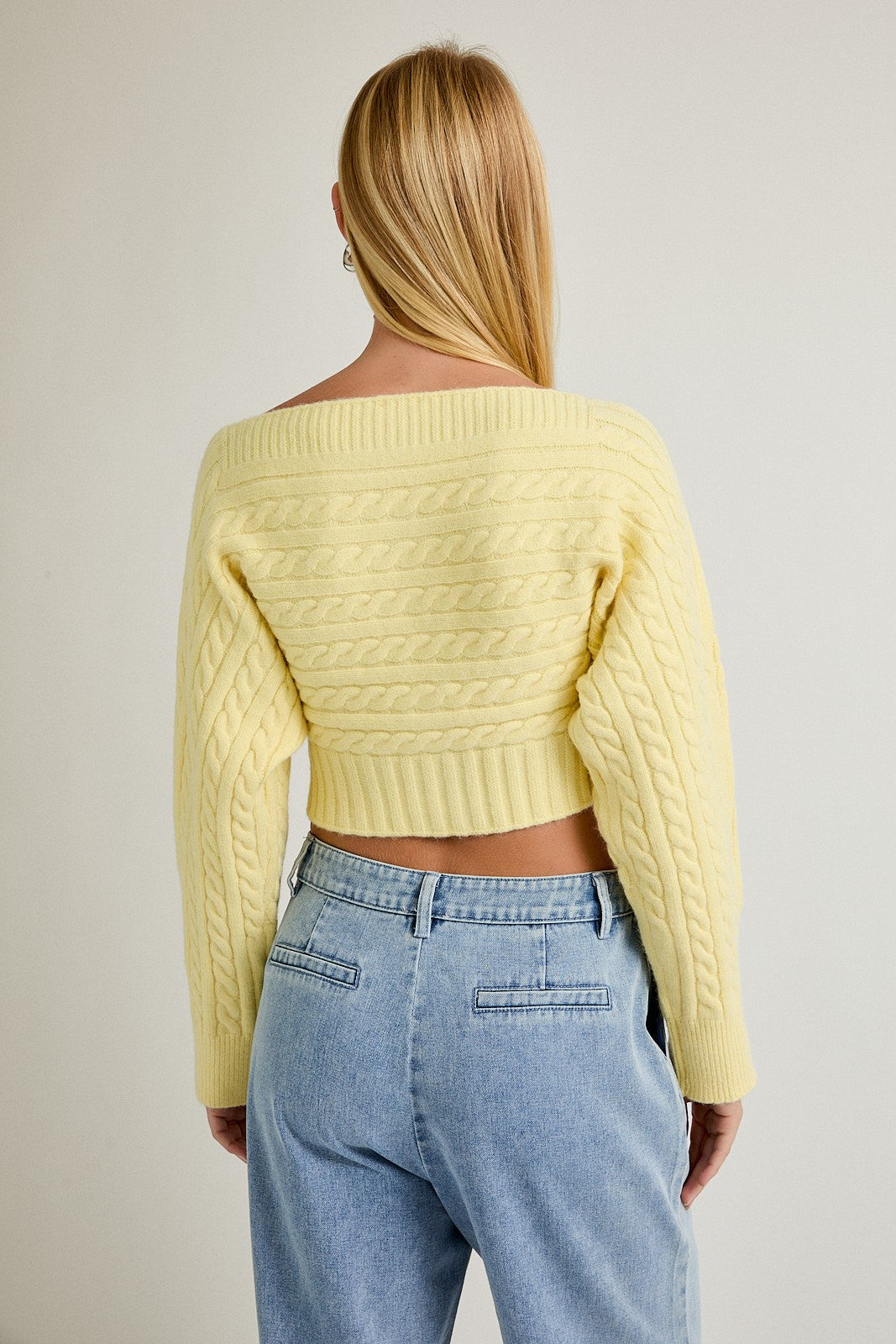 Shelby Off Shoulder Button Sweater Top in Light Yellow