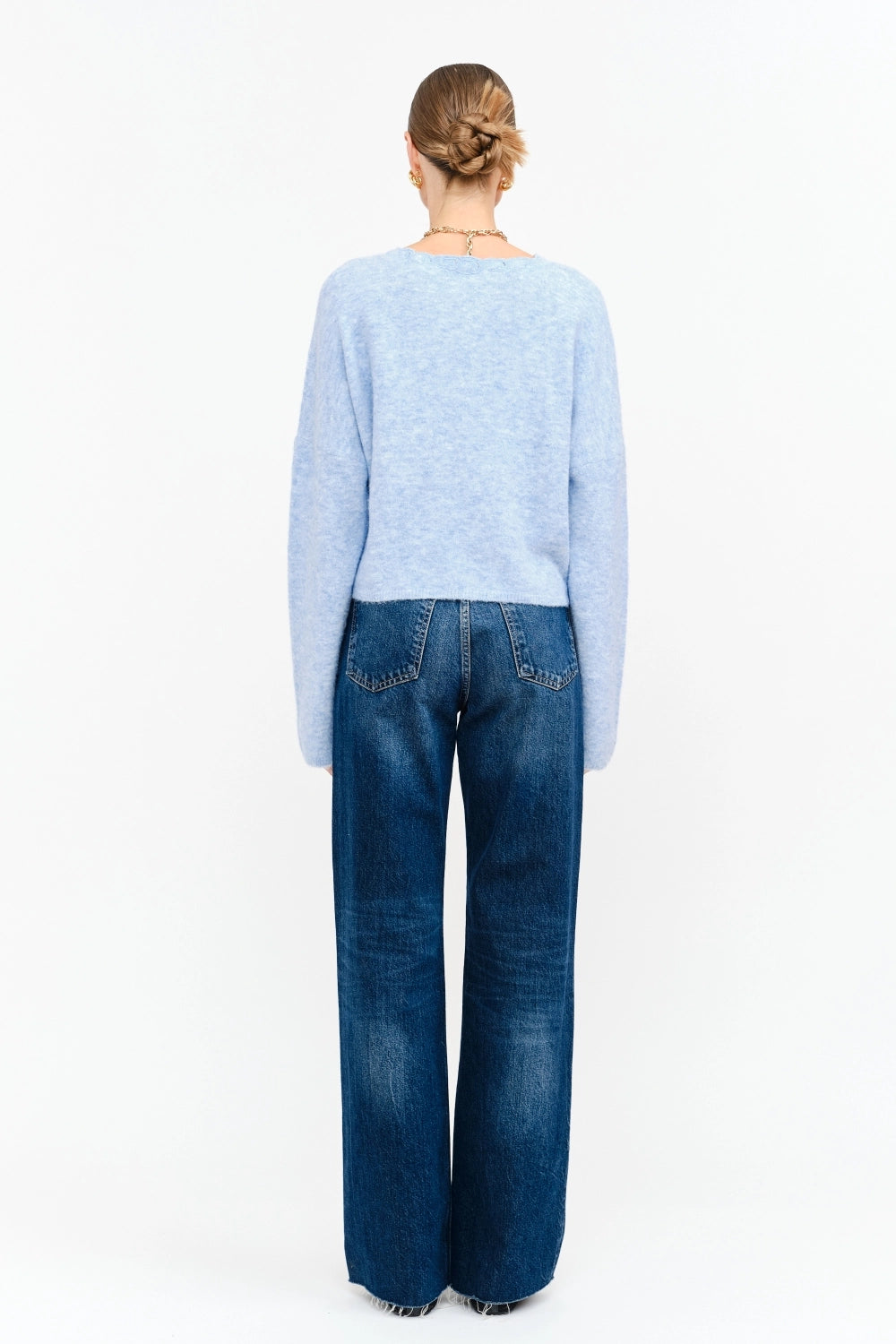 Kensington Embroidered Oversized Cardigan in Blue