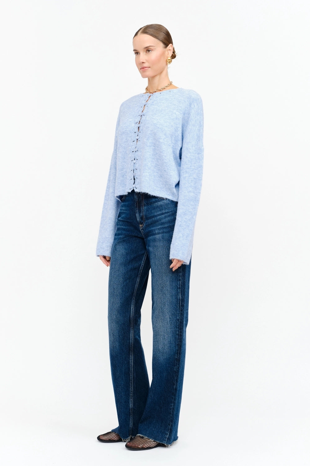 Kensington Embroidered Oversized Cardigan in Blue