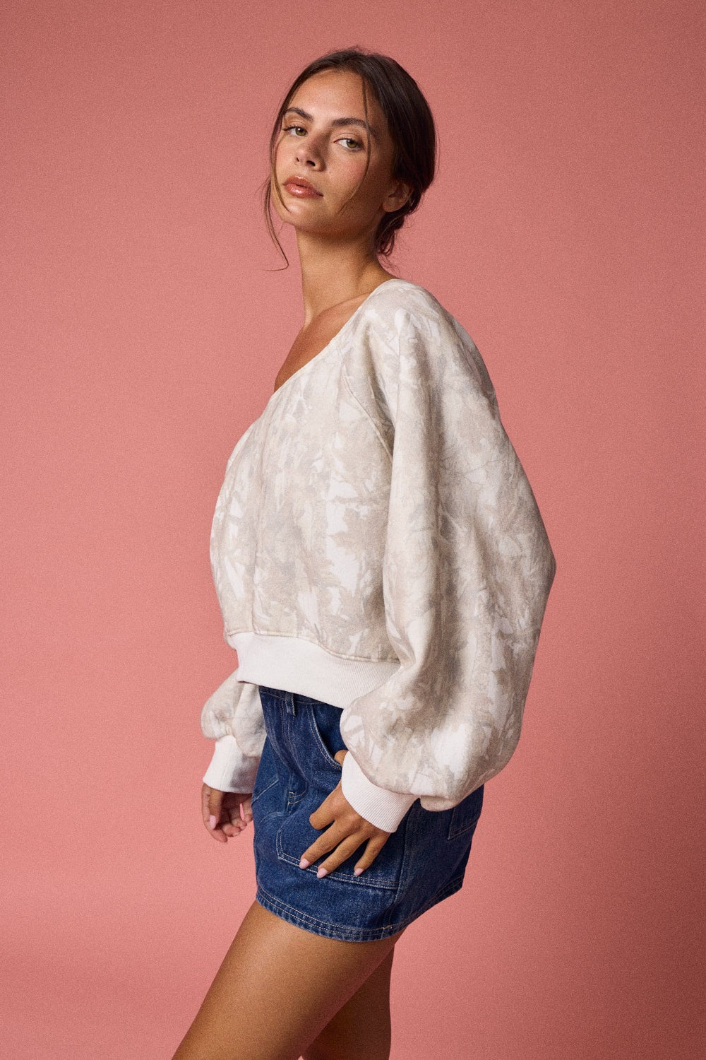 Graysen Off Shoulder Camo Sweatshirt