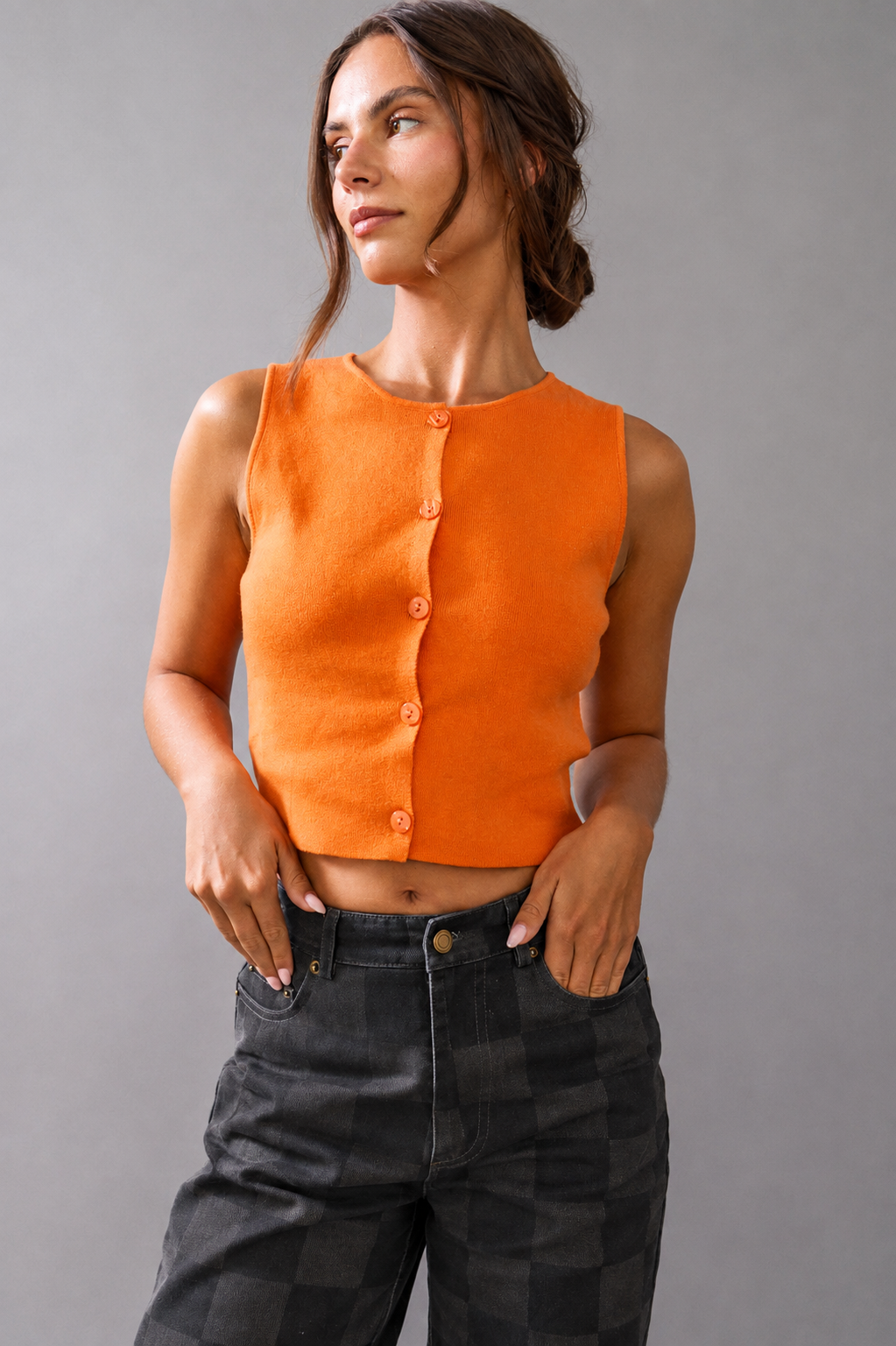 Melinda Button Up Tank in Orange