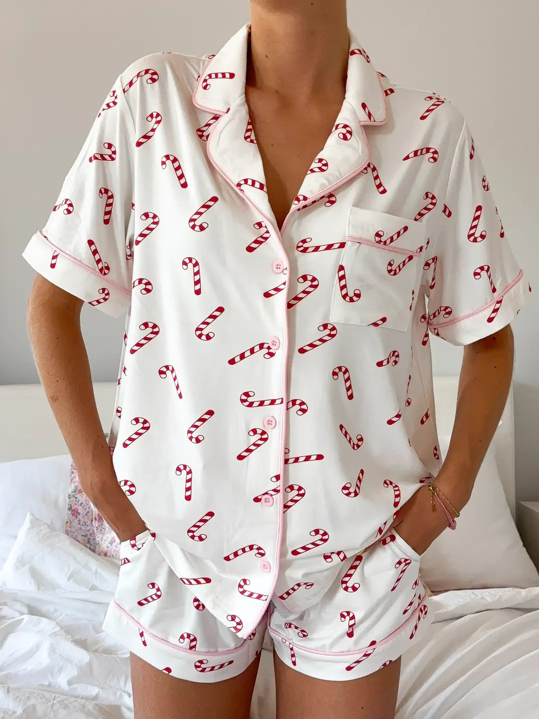 Indy Candy Cane Short Sleeve Pajama Top