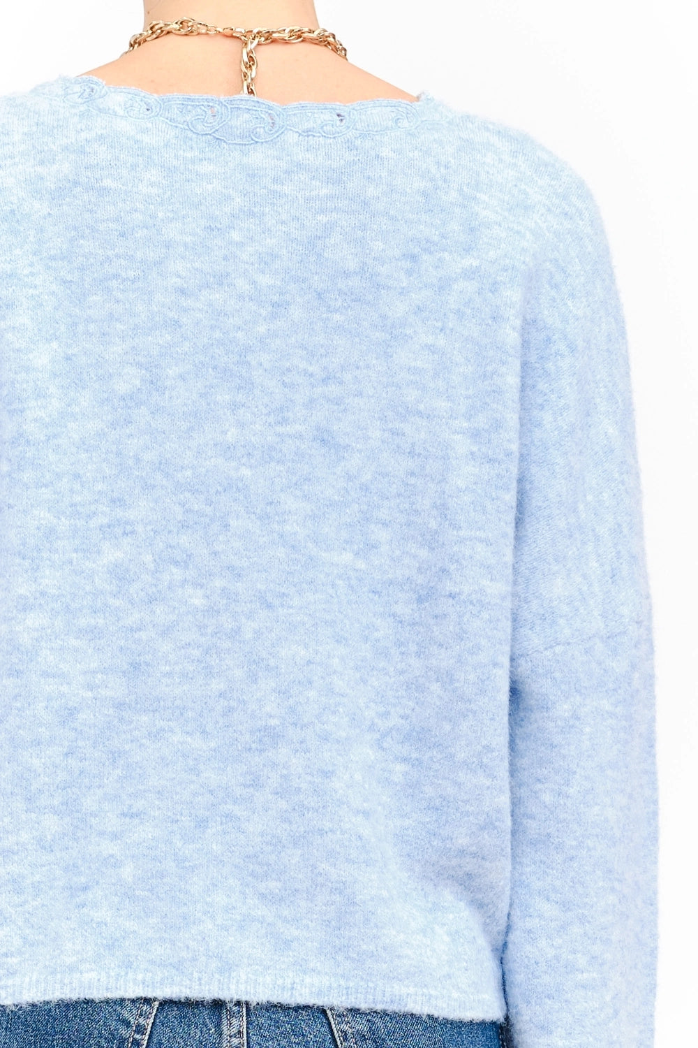 Kensington Embroidered Oversized Cardigan in Blue