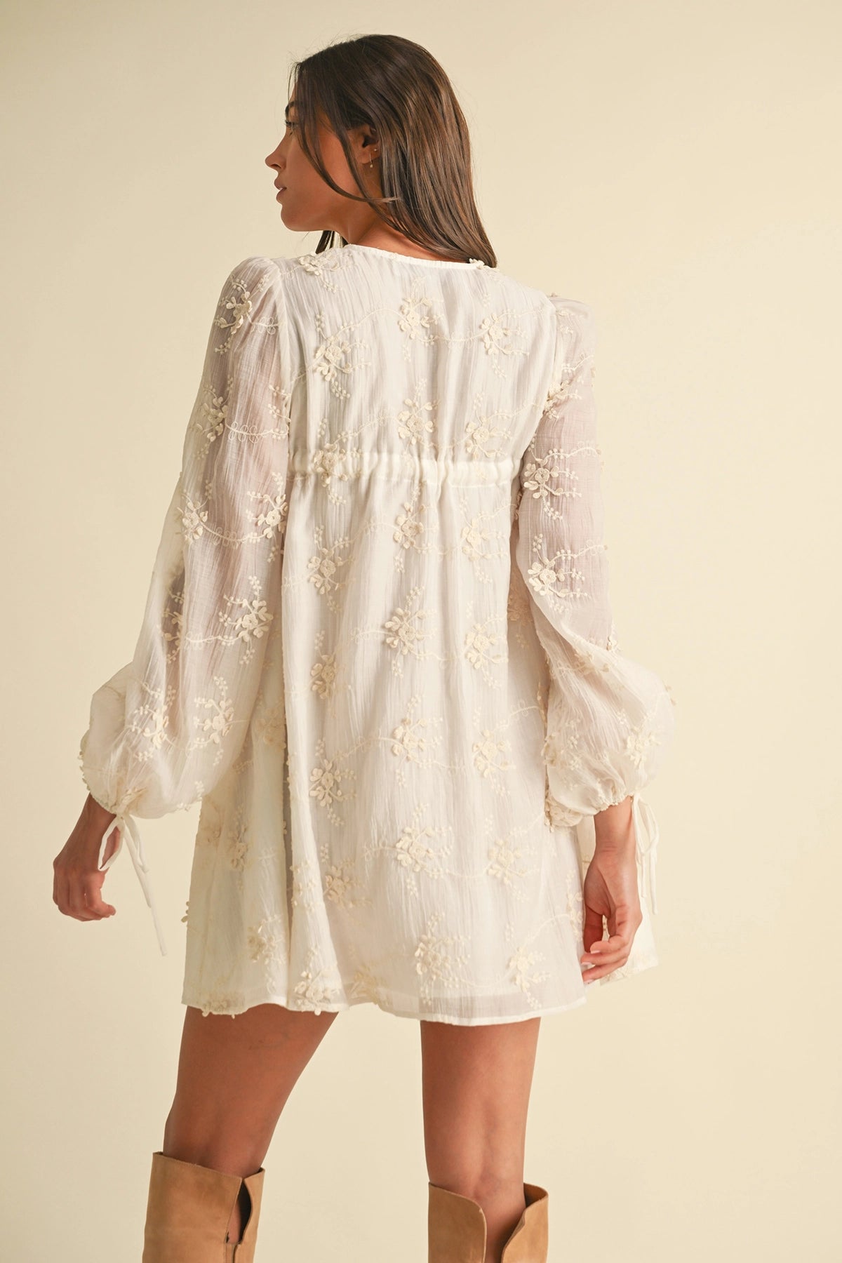 Lyla Embroidered Dress in Ivory