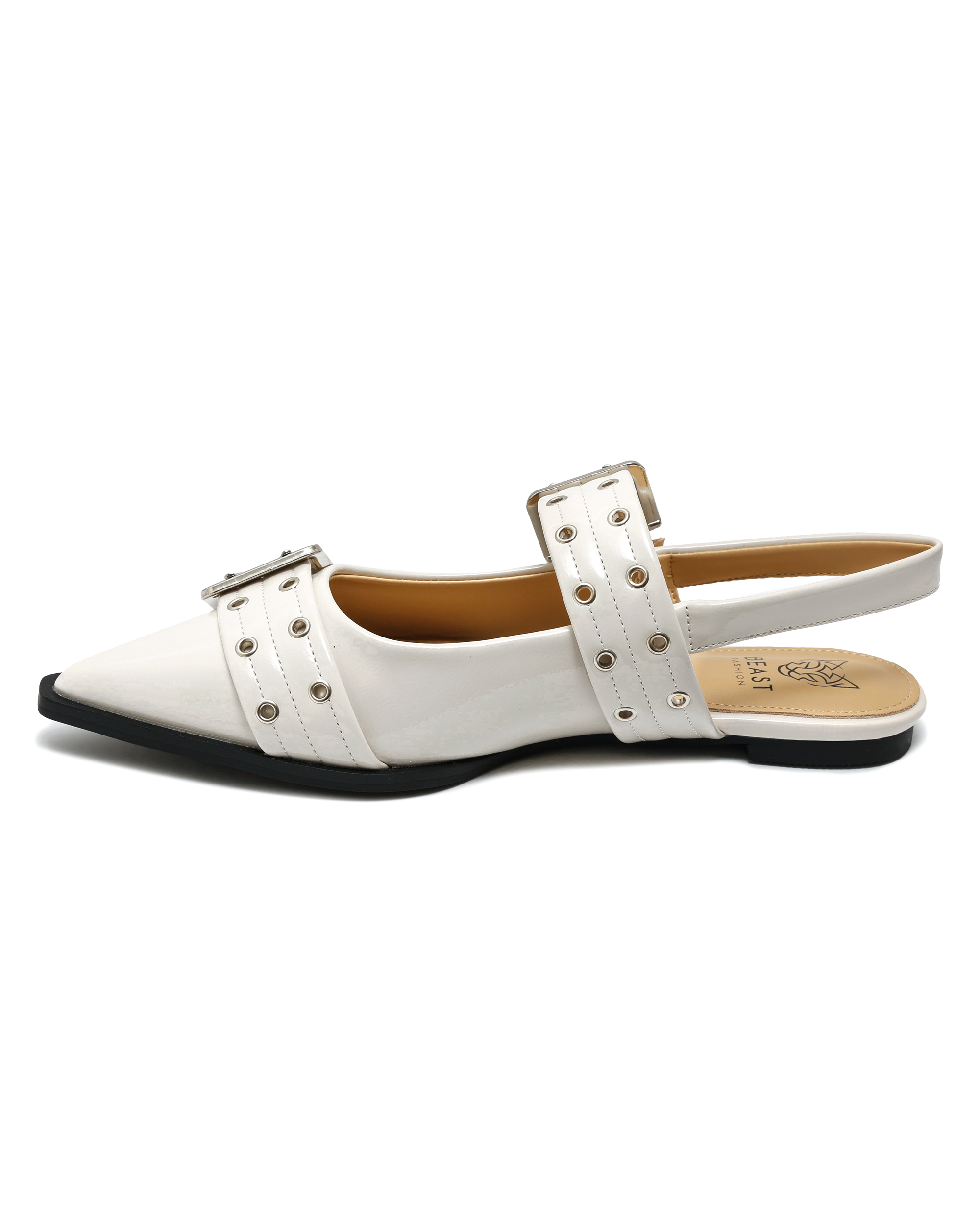 Katie Slingback Belt Flats in Bone