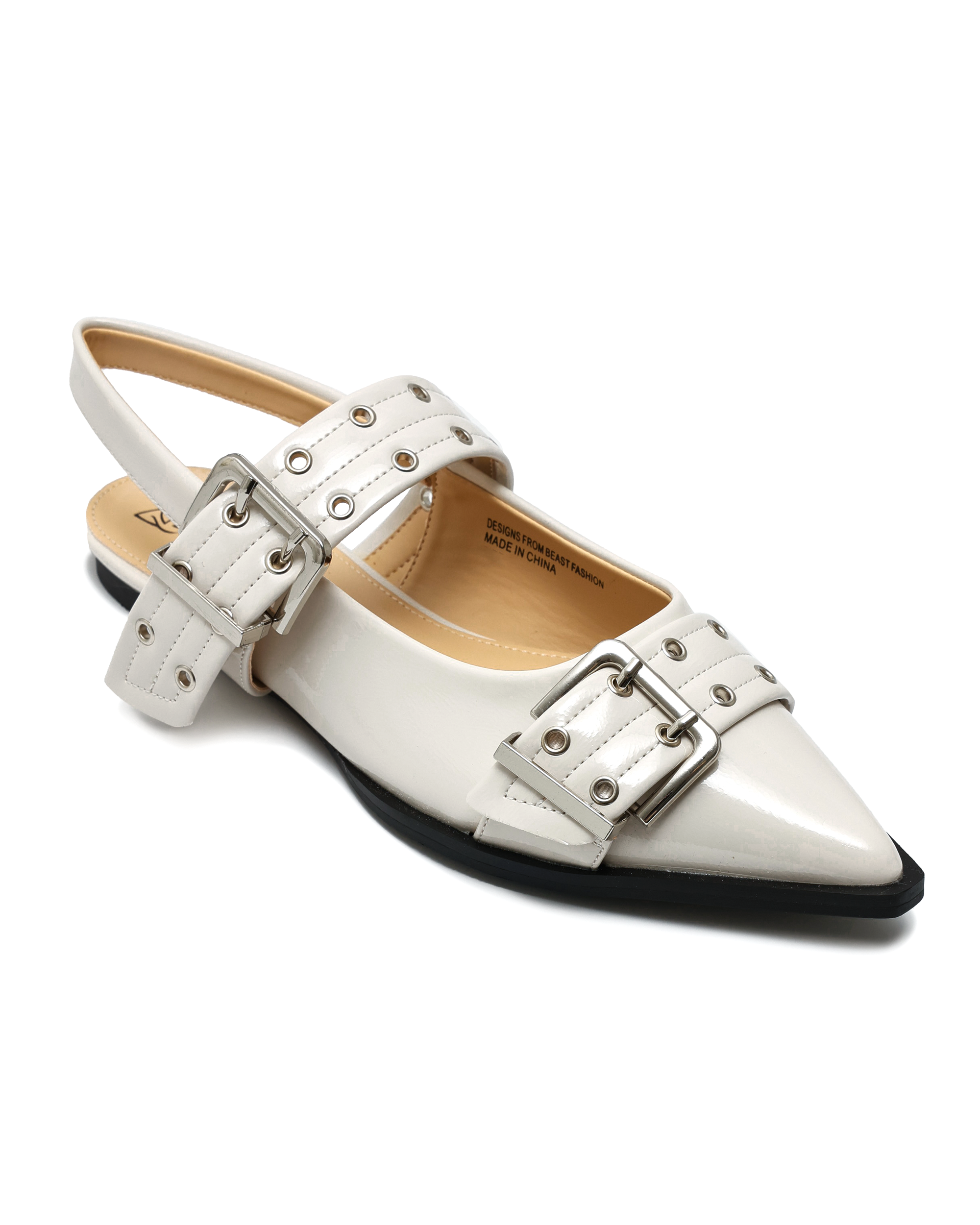 Katie Slingback Belt Flats in Bone
