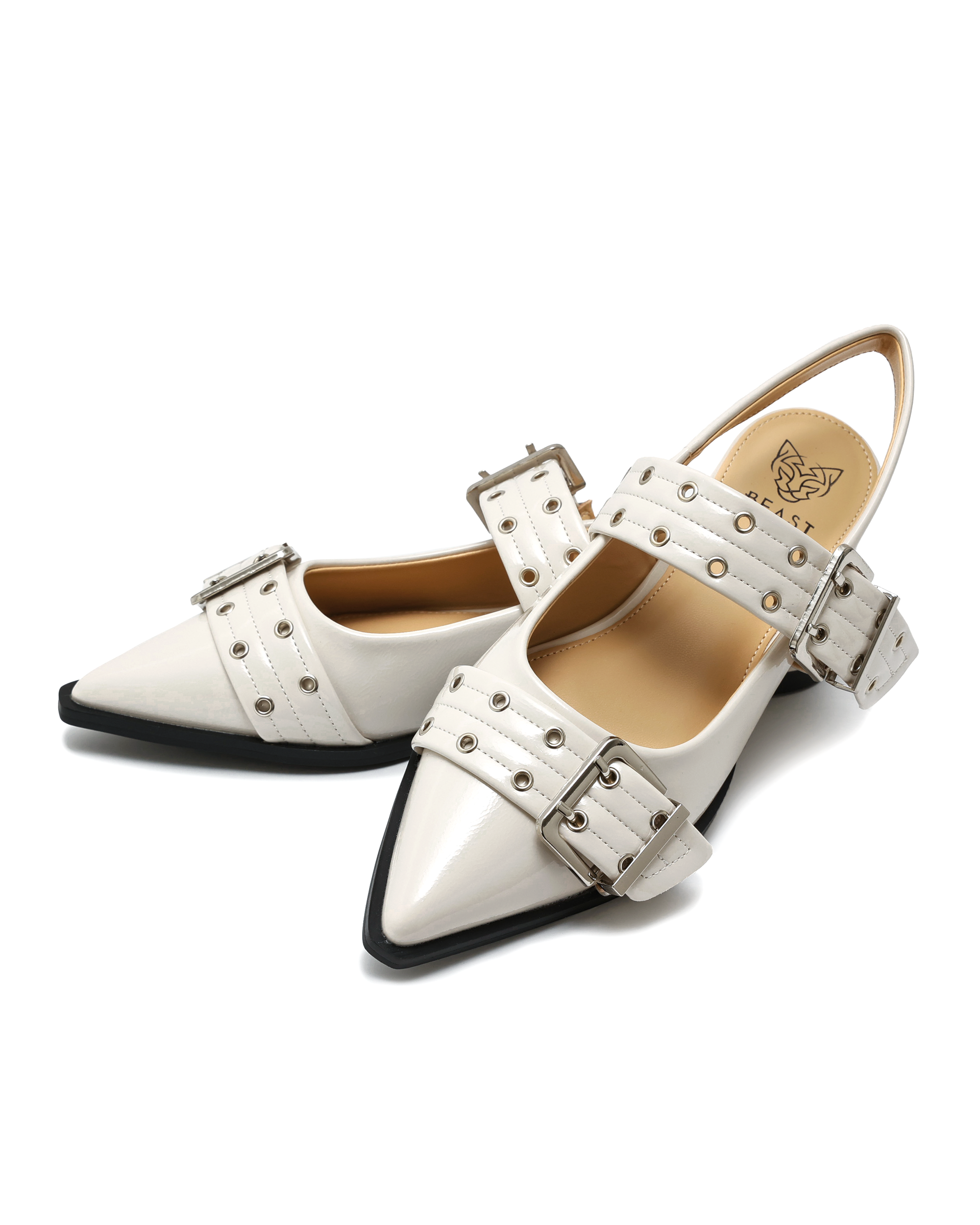 Katie Slingback Belt Flats in Bone