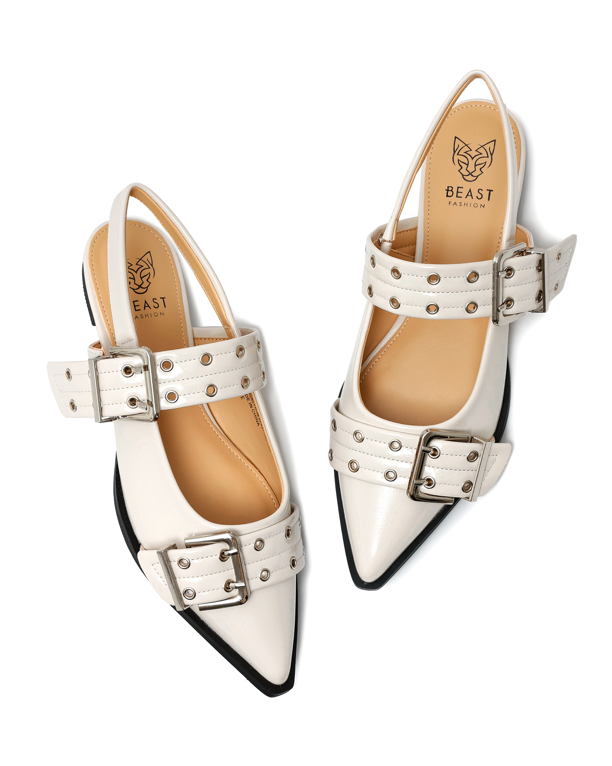 Katie Slingback Belt Flats in Bone