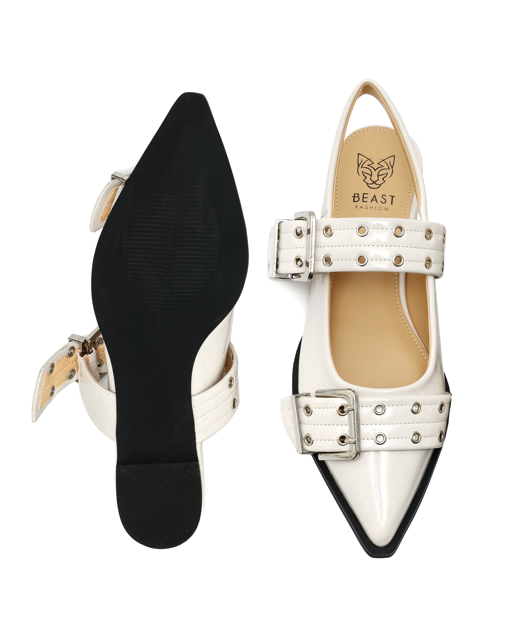 Katie Slingback Belt Flats in Bone