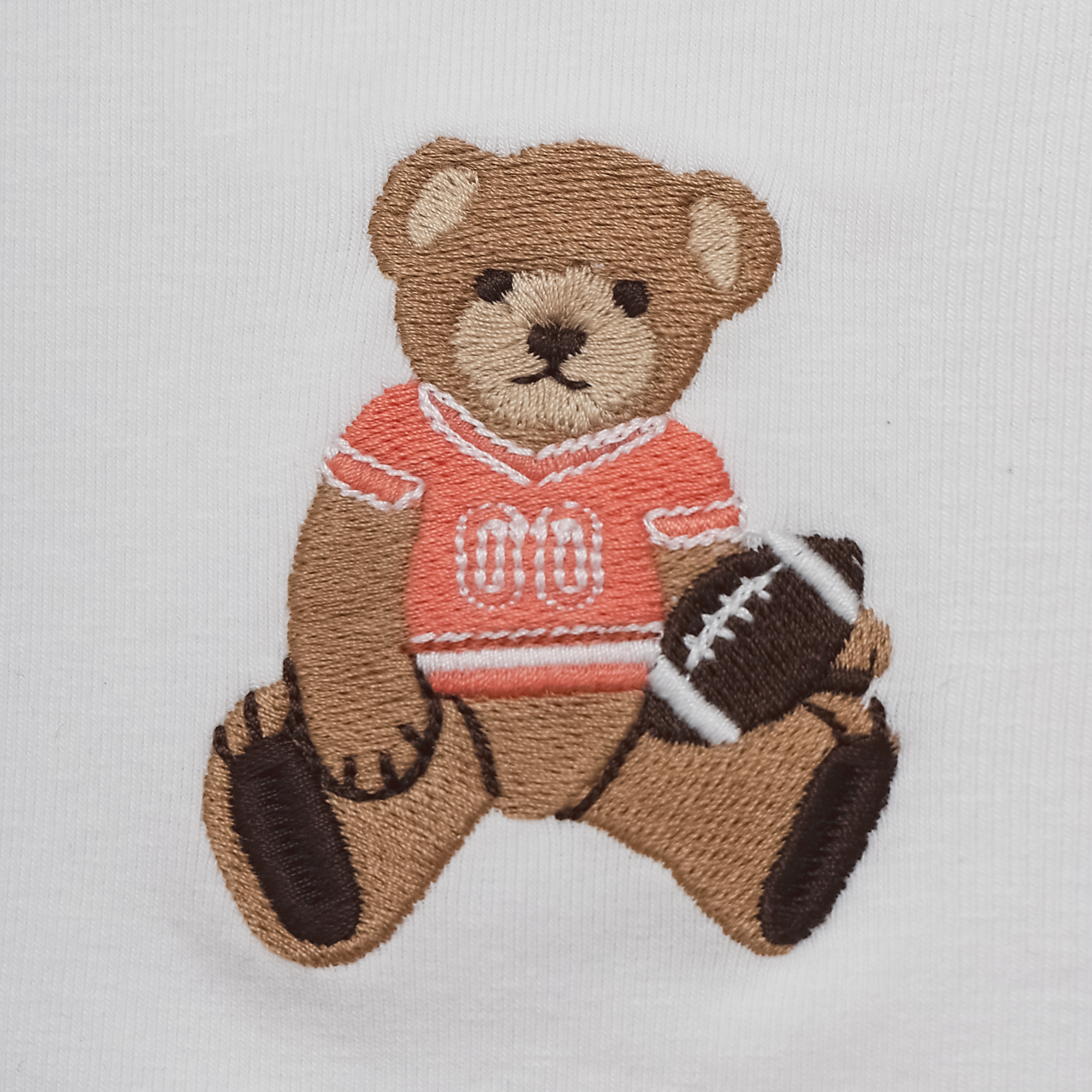 Football Star Teddy Bear Baby Tee in White & Orange