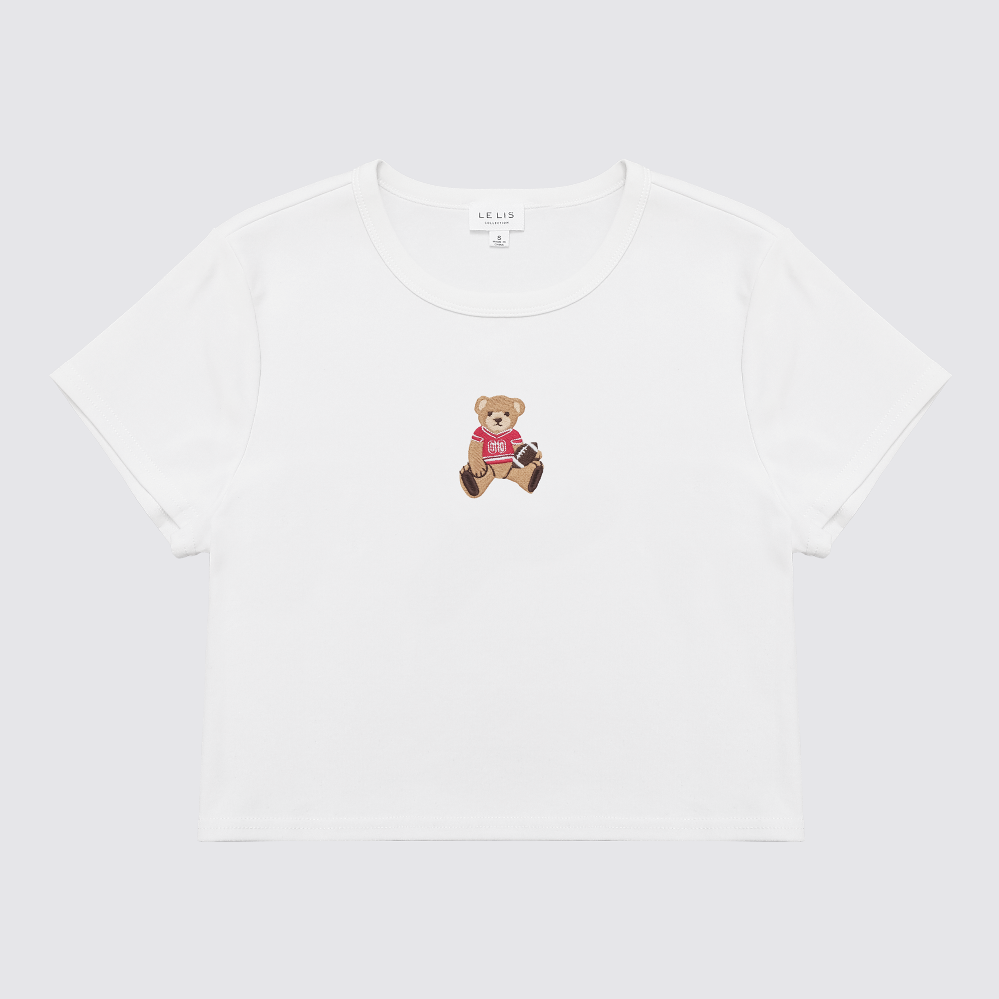Football Star Teddy Bear Baby Tee in White & Red