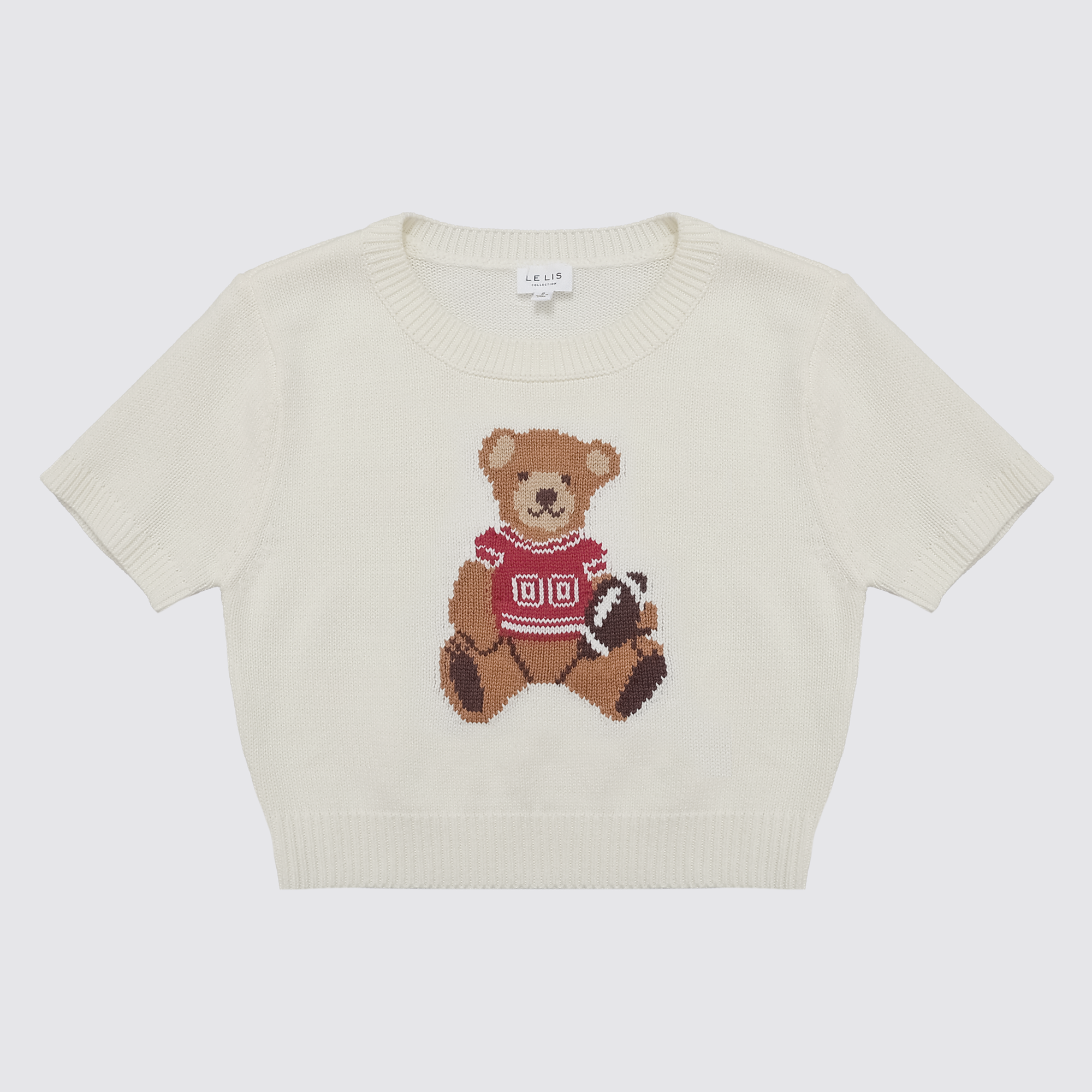 Football Star Teddy Bear Sweater Tee in White & Red