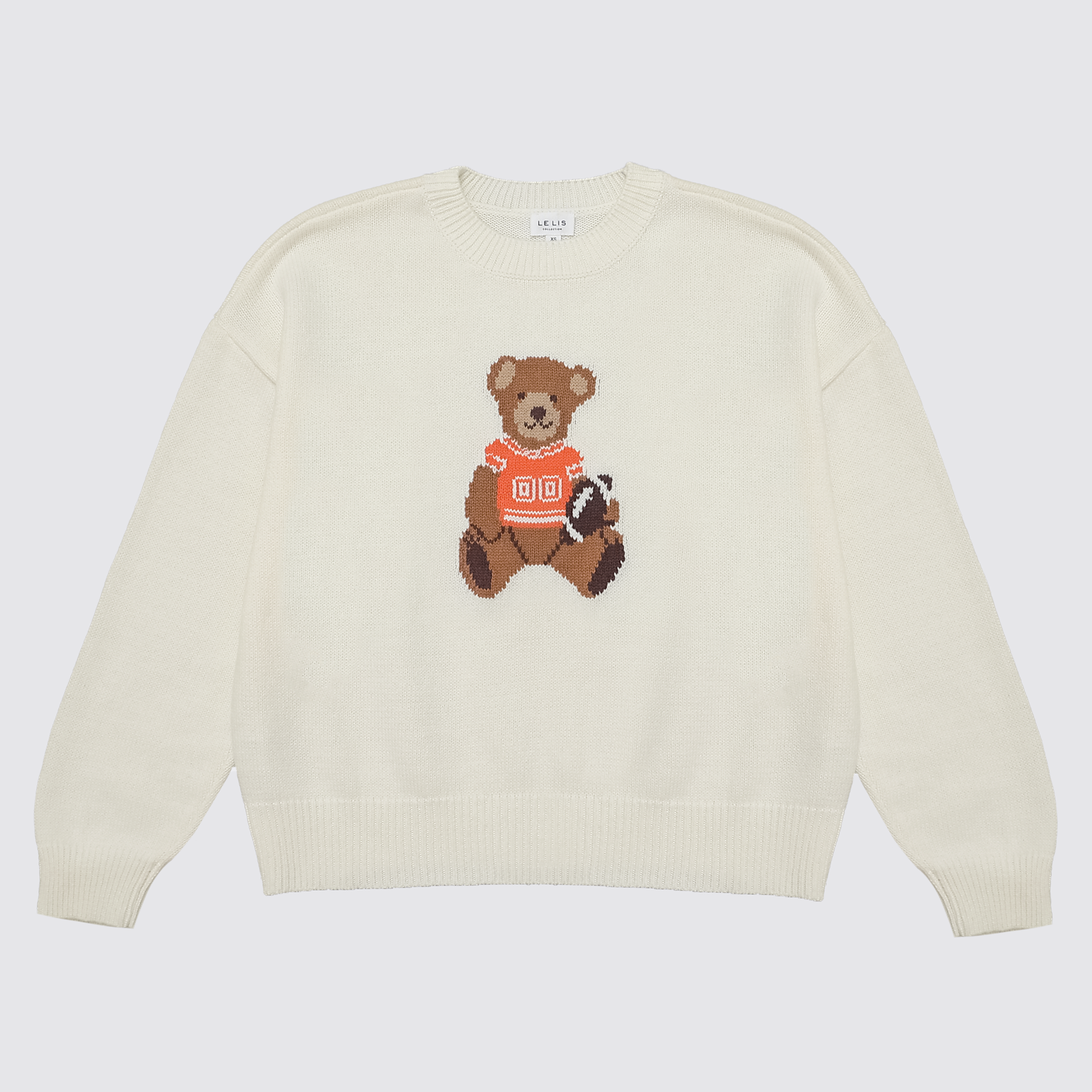 Football Star Teddy Bear Sweater in White & Orange