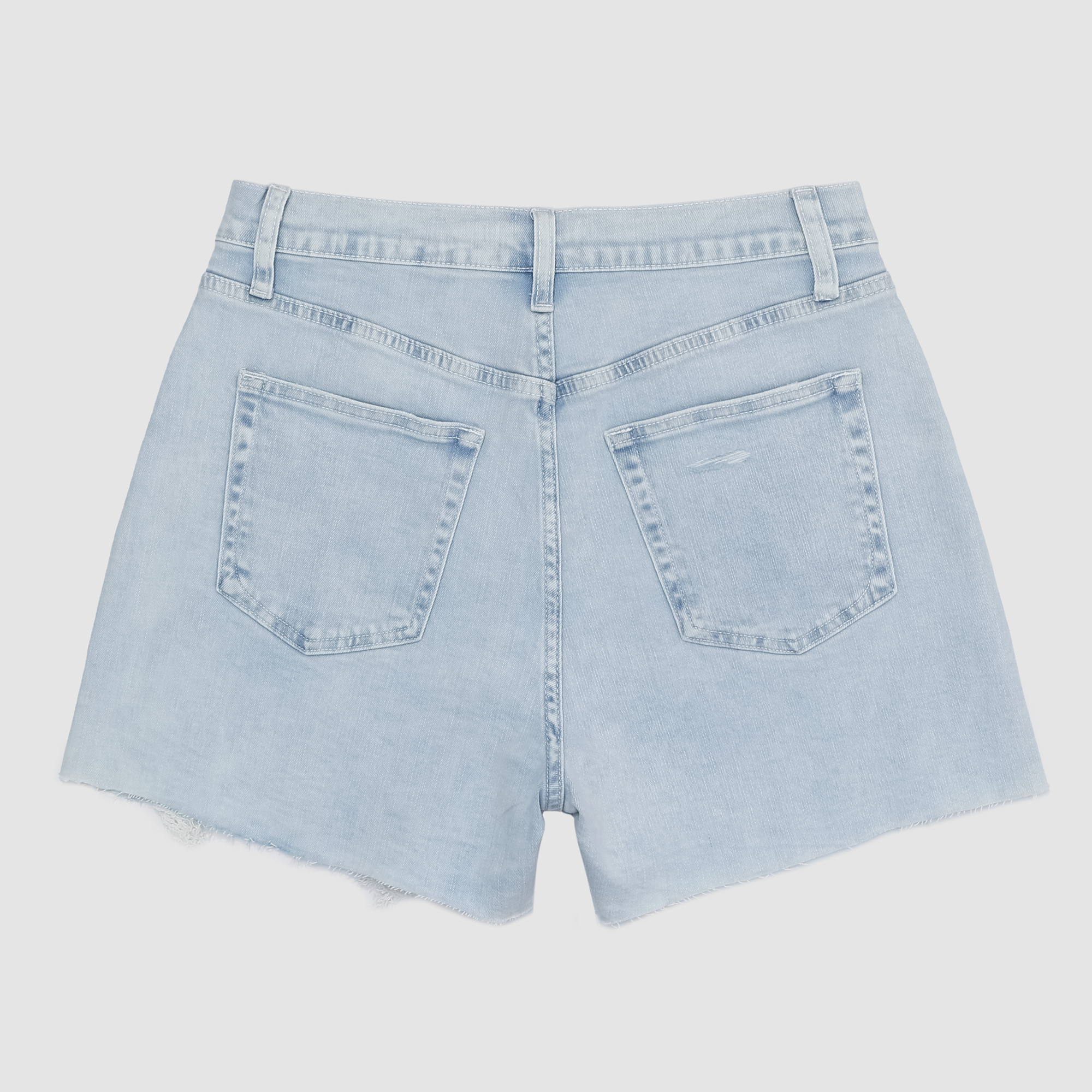 Kaleigh Distressed Hem Denim Shorts in Light Indigo