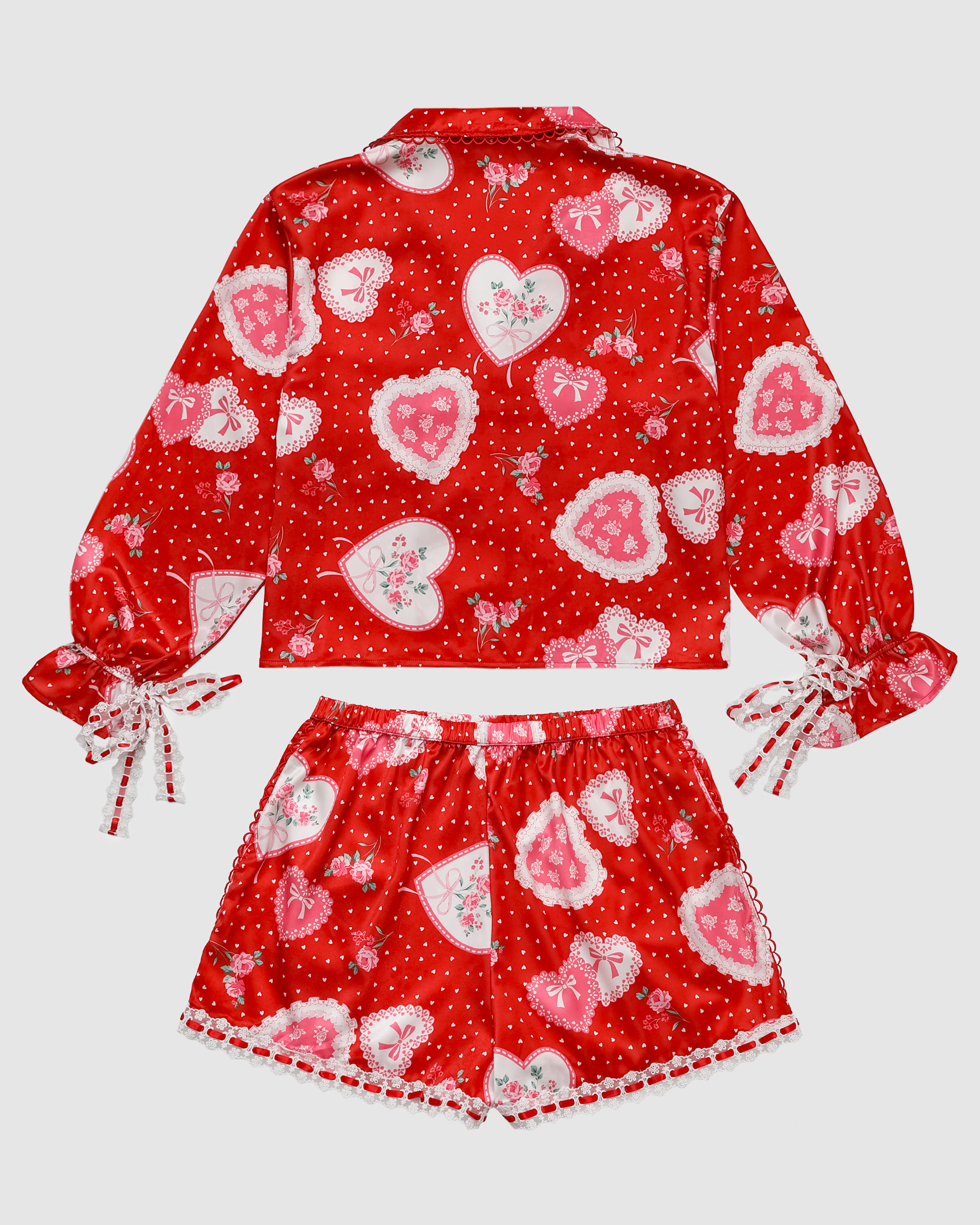 Lace Hearts Pajama Set in Red