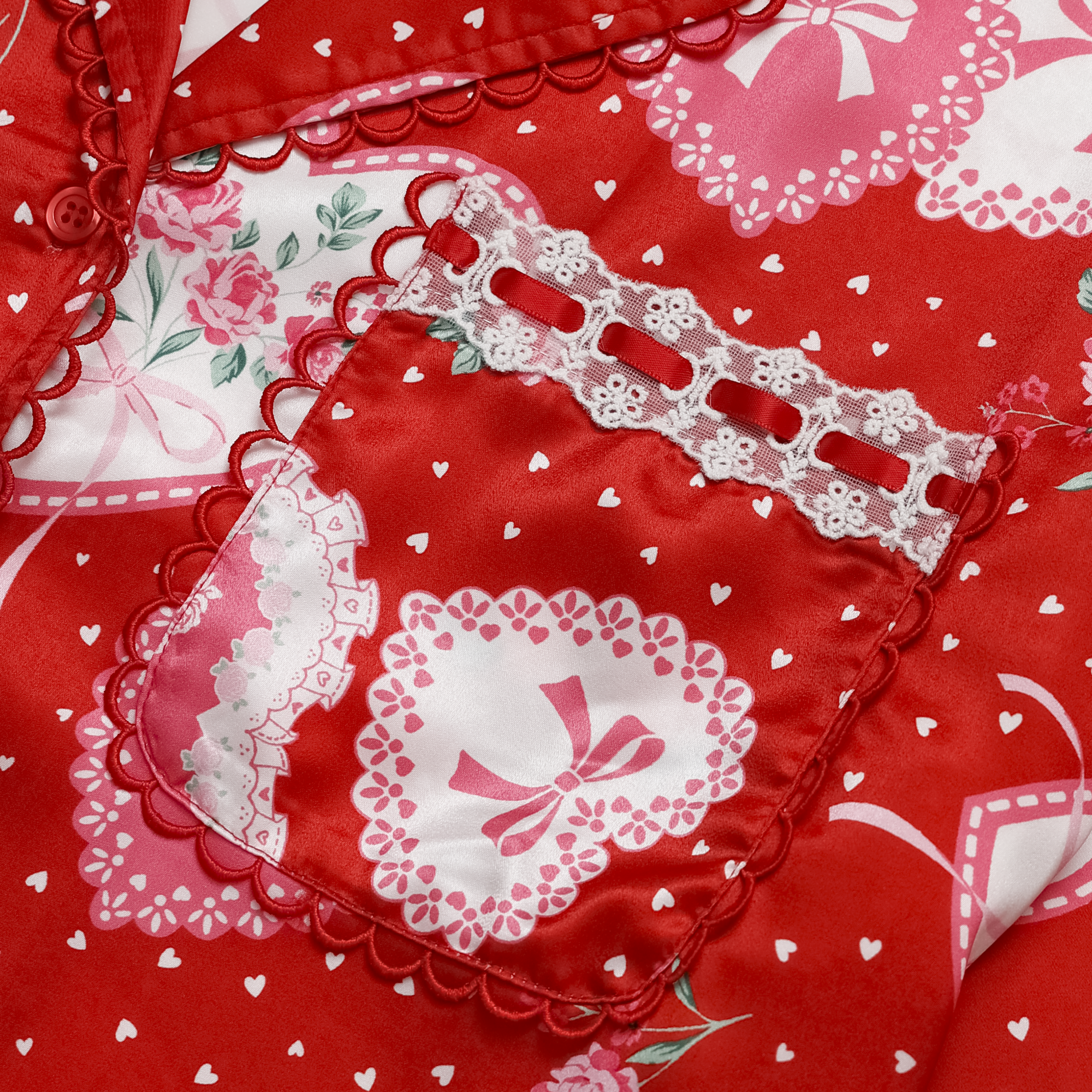 Lace Hearts Pajama Set in Red