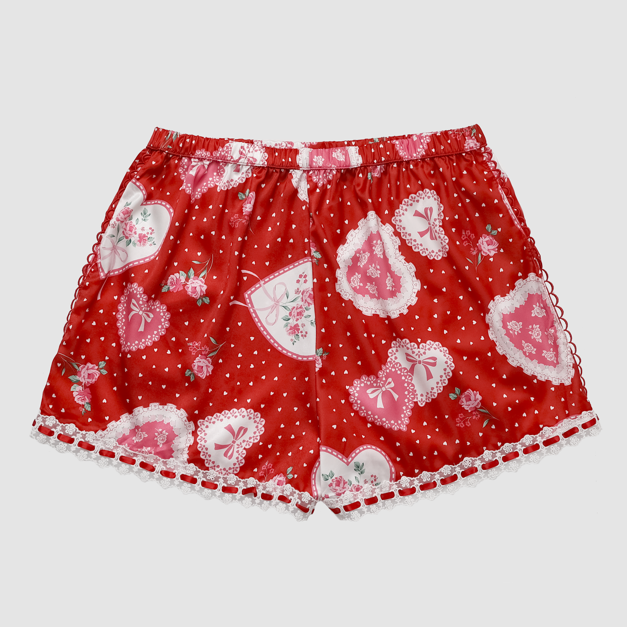 Lace Hearts Pajama Set in Red