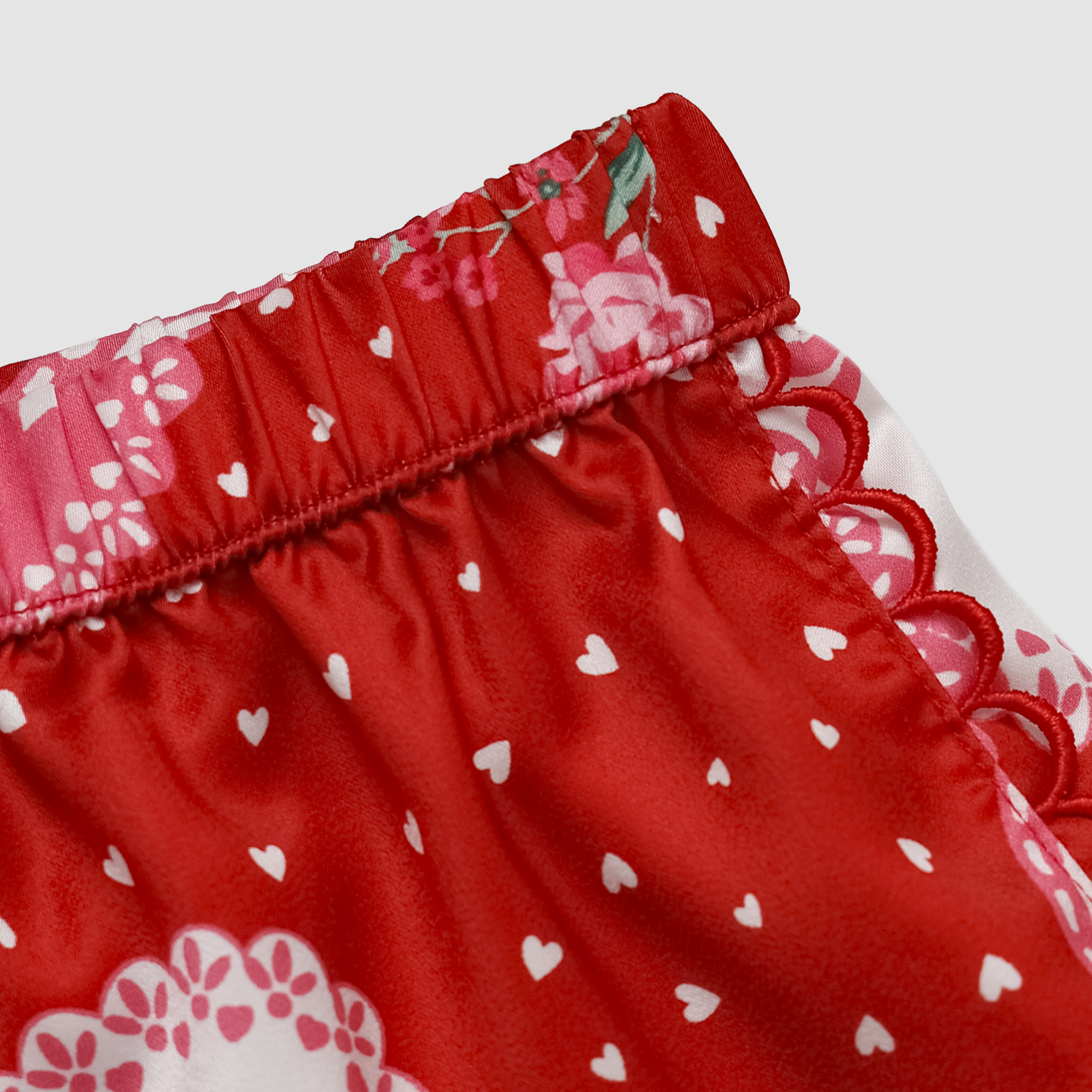 Lace Hearts Pajama Set in Red