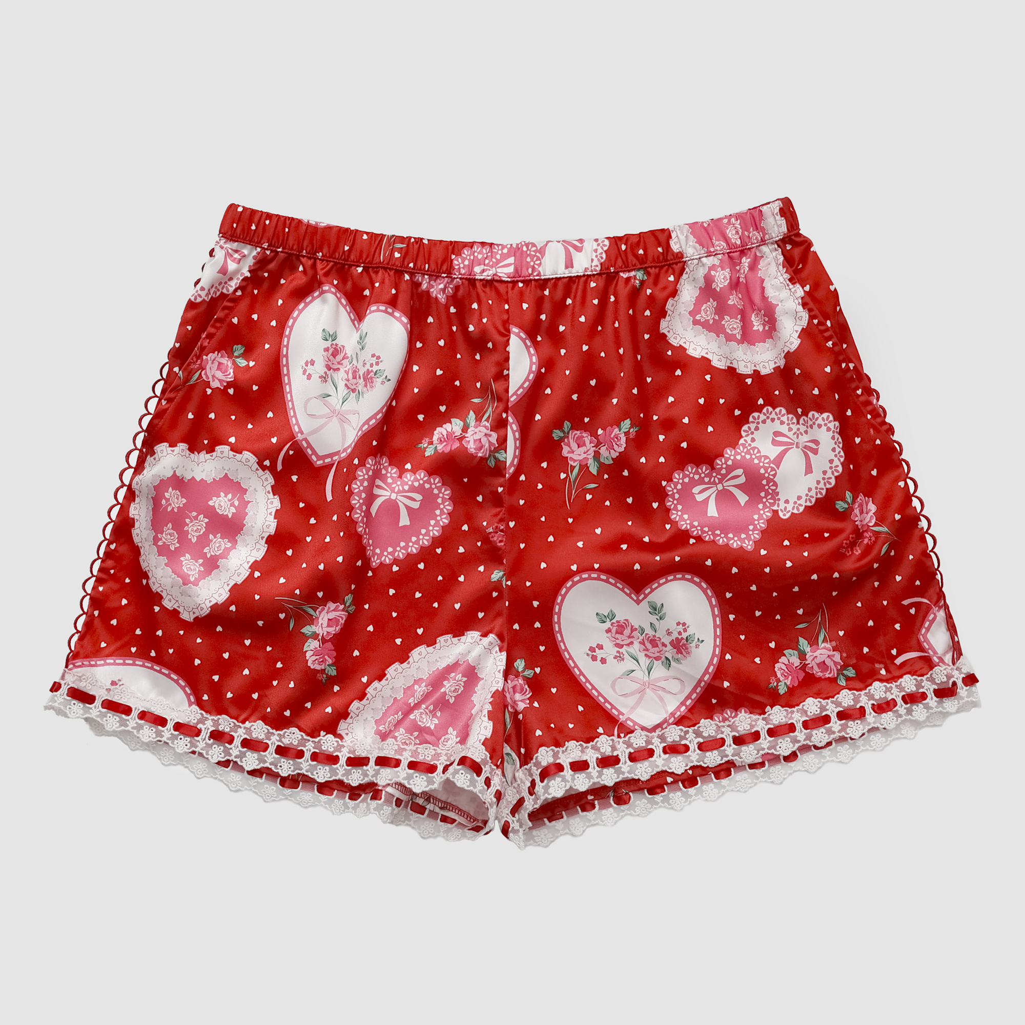 Lace Hearts Pajama Set in Red