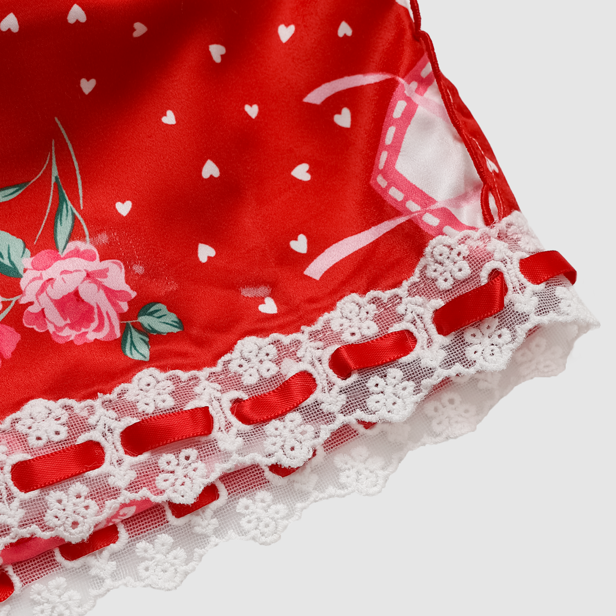 Lace Hearts Pajama Set in Red