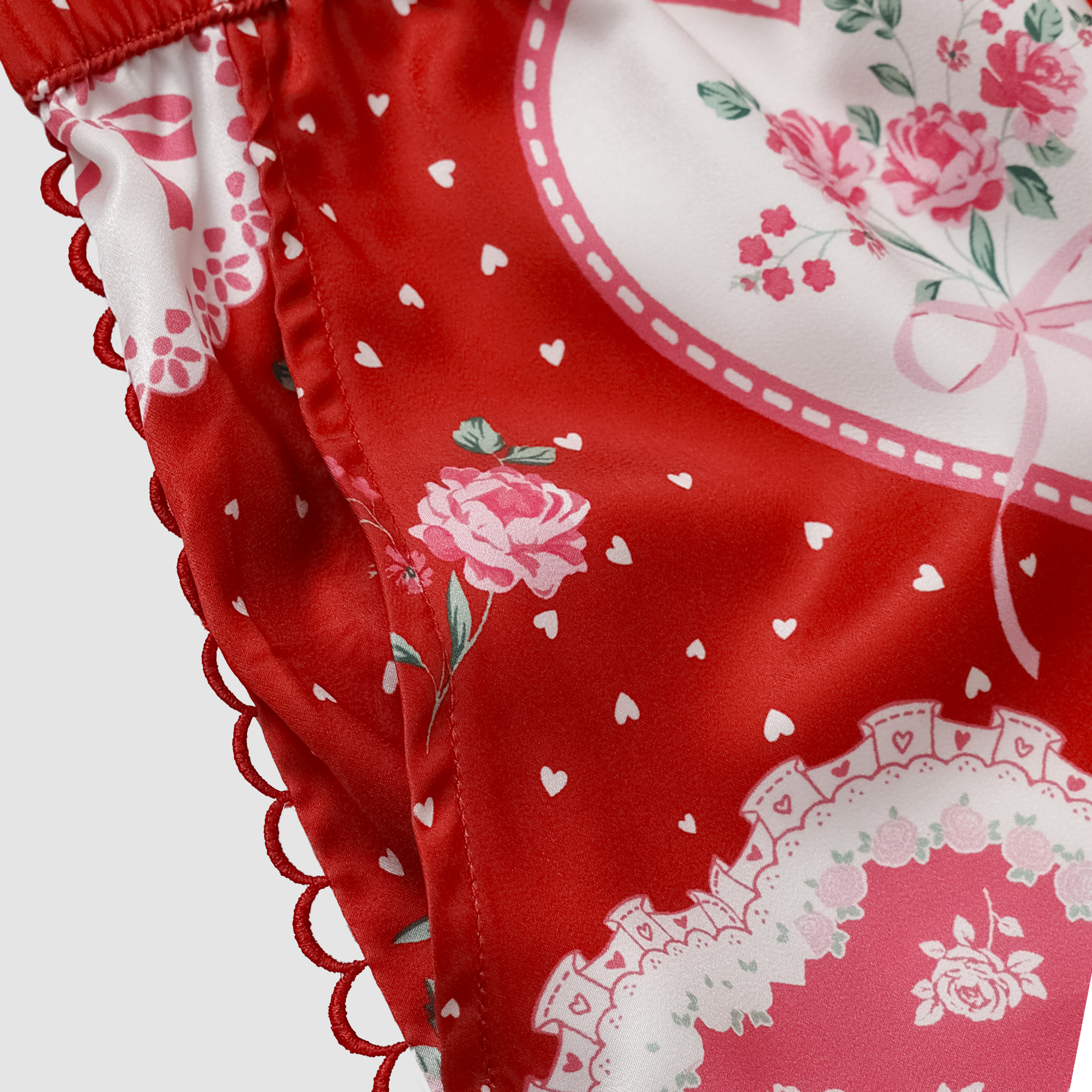 Lace Hearts Pajama Set in Red