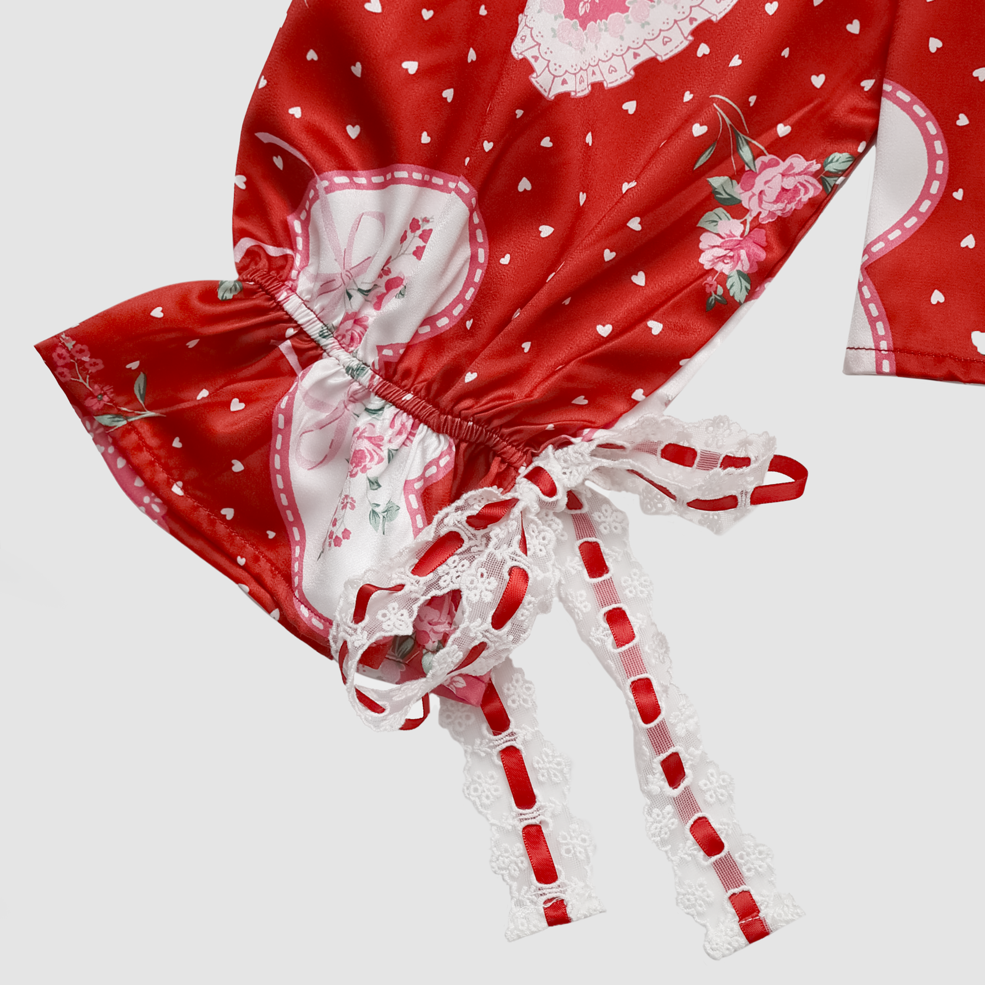 Lace Hearts Pajama Set in Red