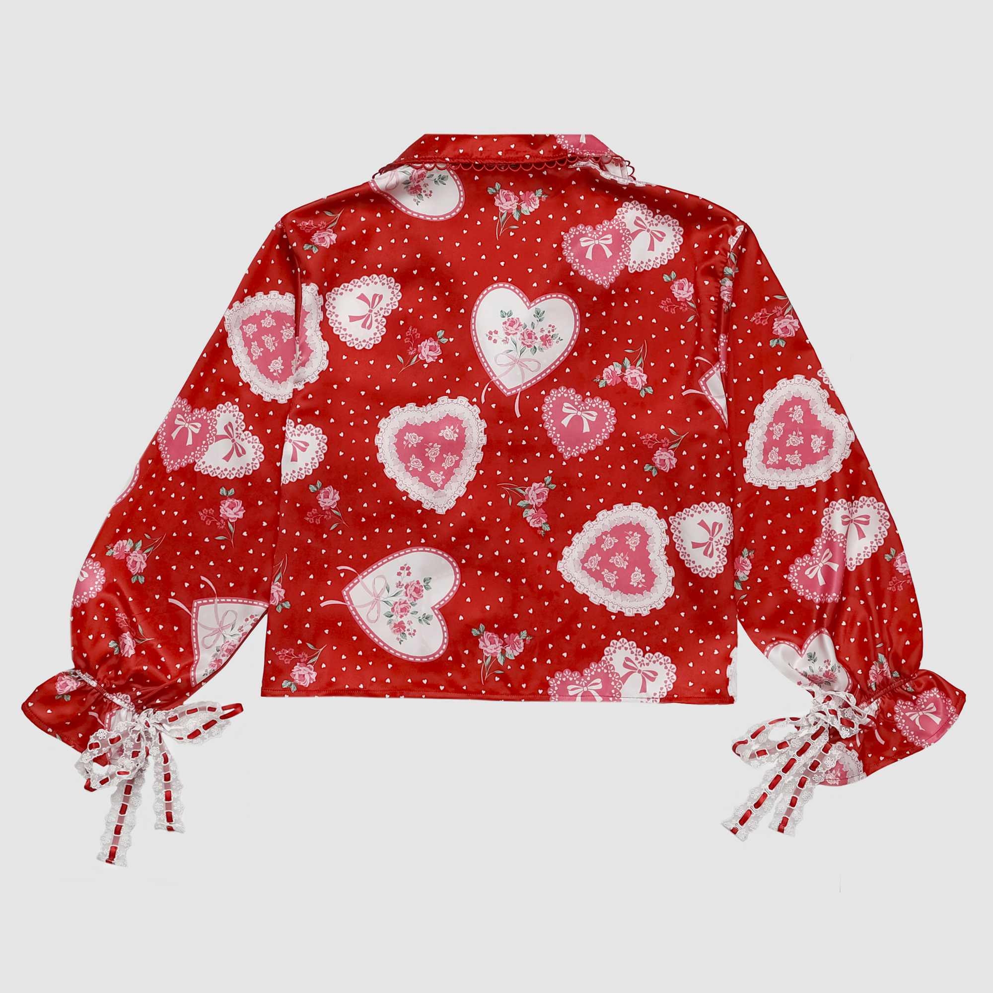 Lace Hearts Pajama Set in Red