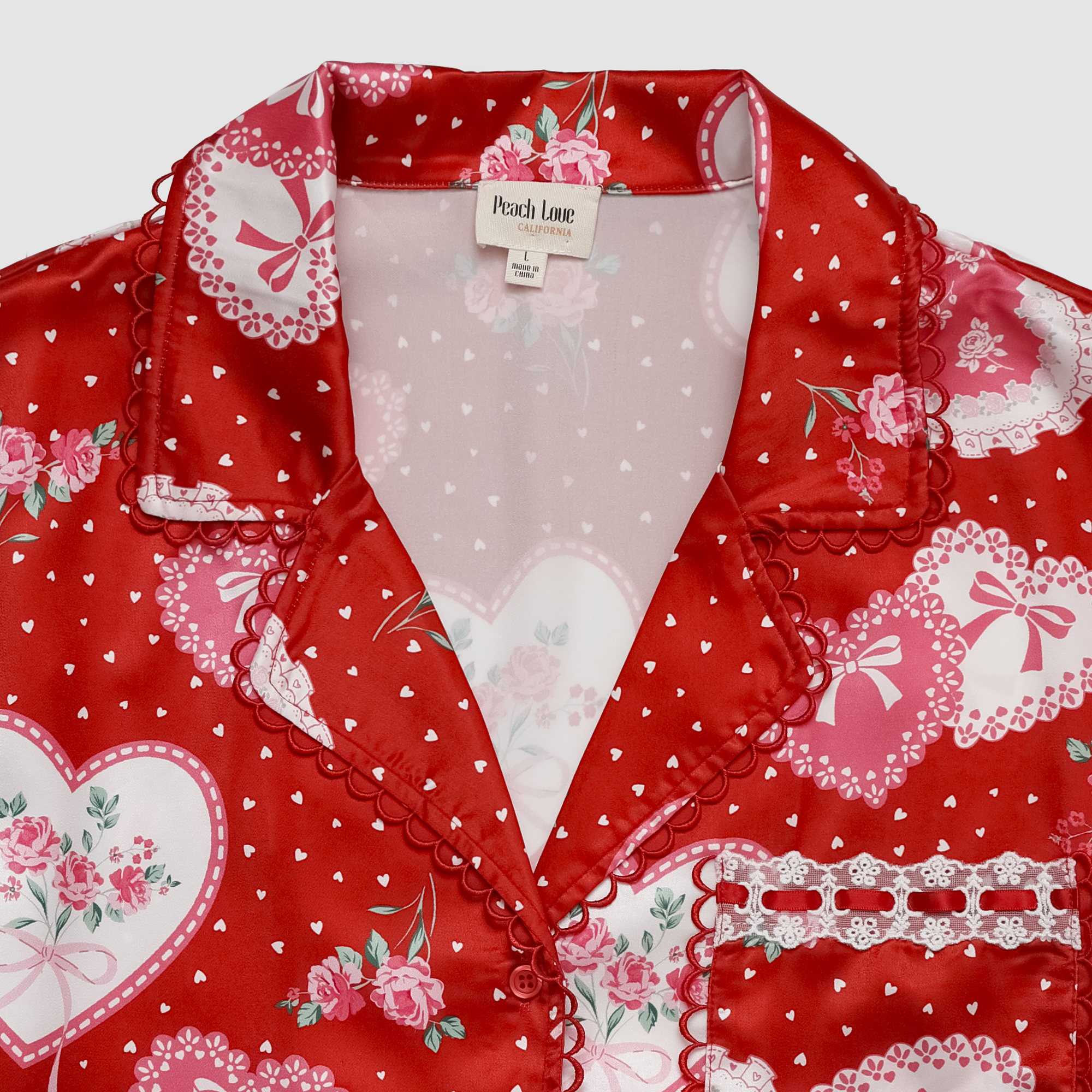 Lace Hearts Pajama Set in Red