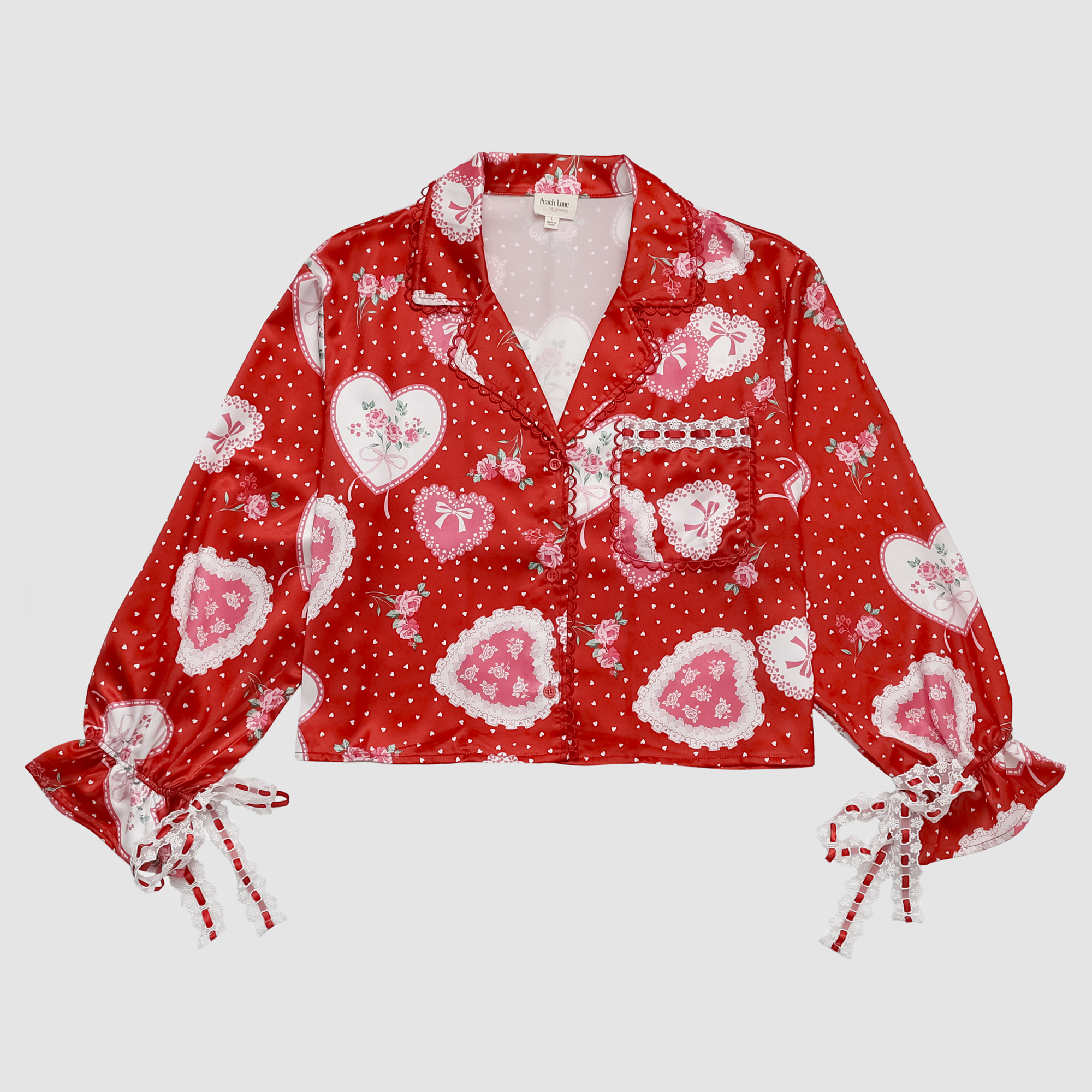 Lace Hearts Pajama Set in Red
